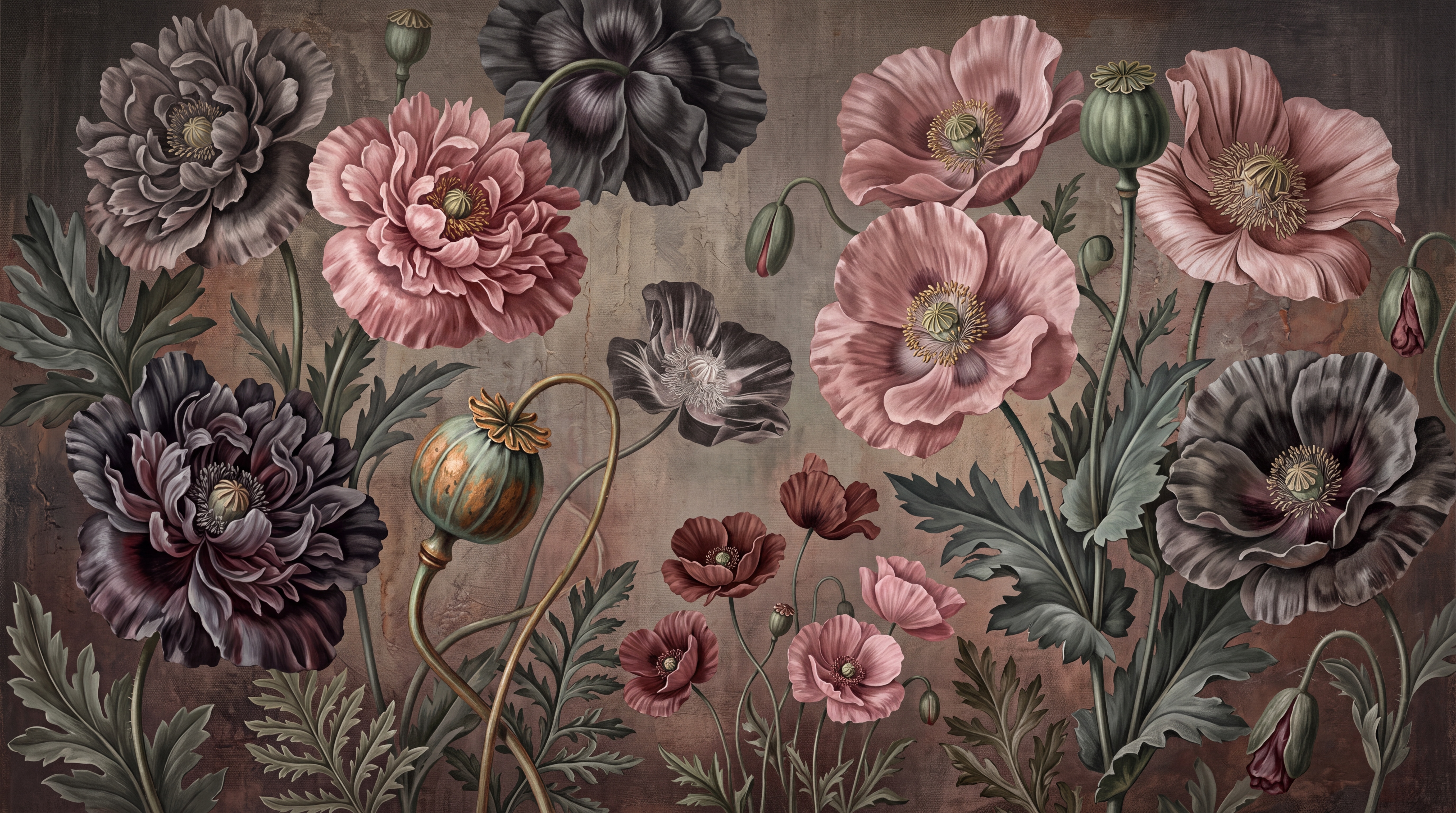 Neutral Pattern Decorative Painterly Wallpaper Mural, Peel-and-stick Finish
