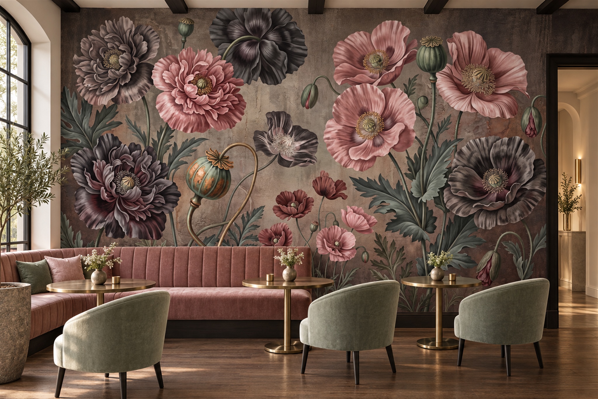 Neutral Pattern Decorative Painterly Wallpaper Mural Dining-room-wallpaper-murals, Peel-and-stick Finish