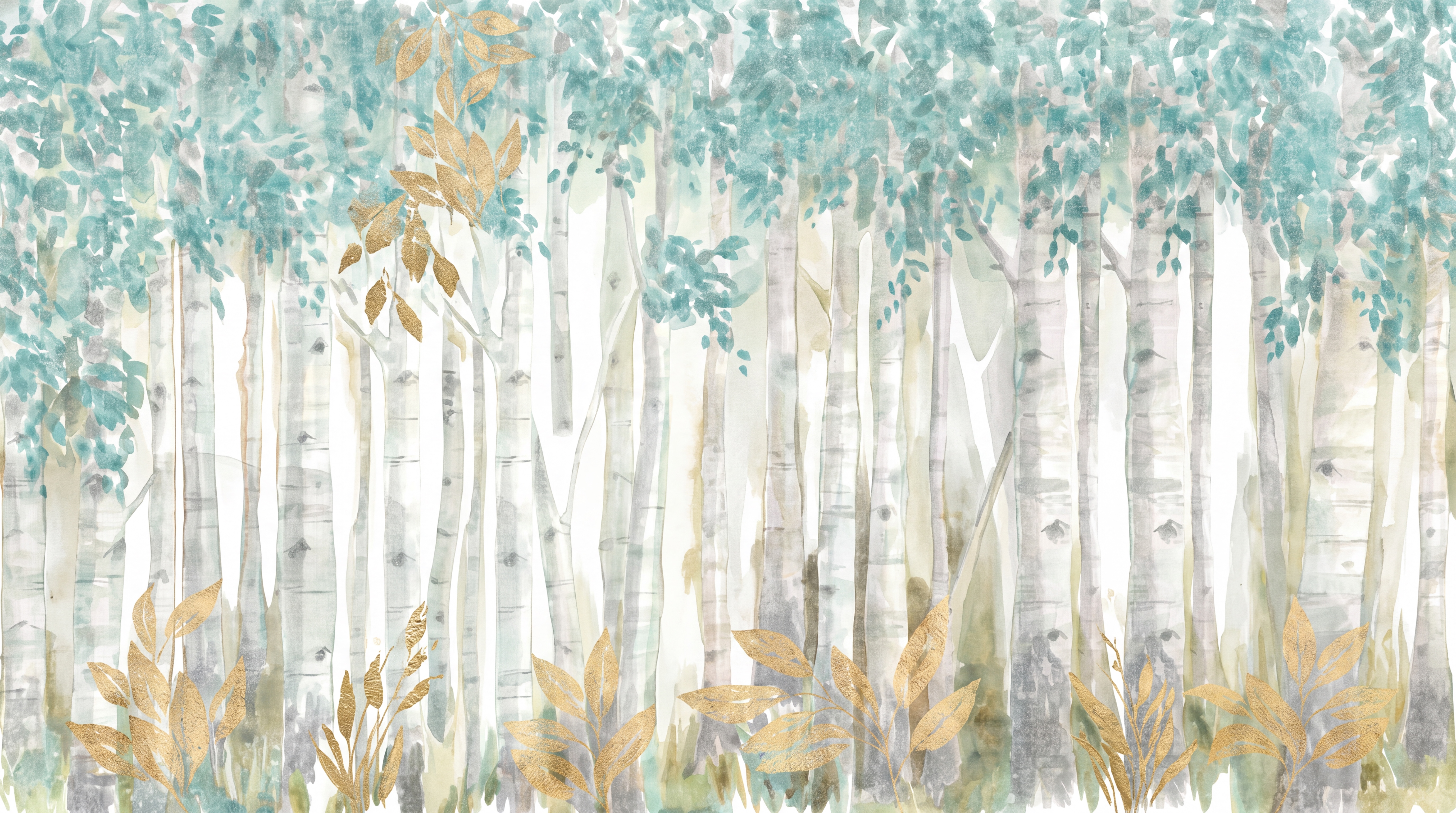 Aqua Birch Scenic Wallpaper Mural, Peel-and-stick Finish