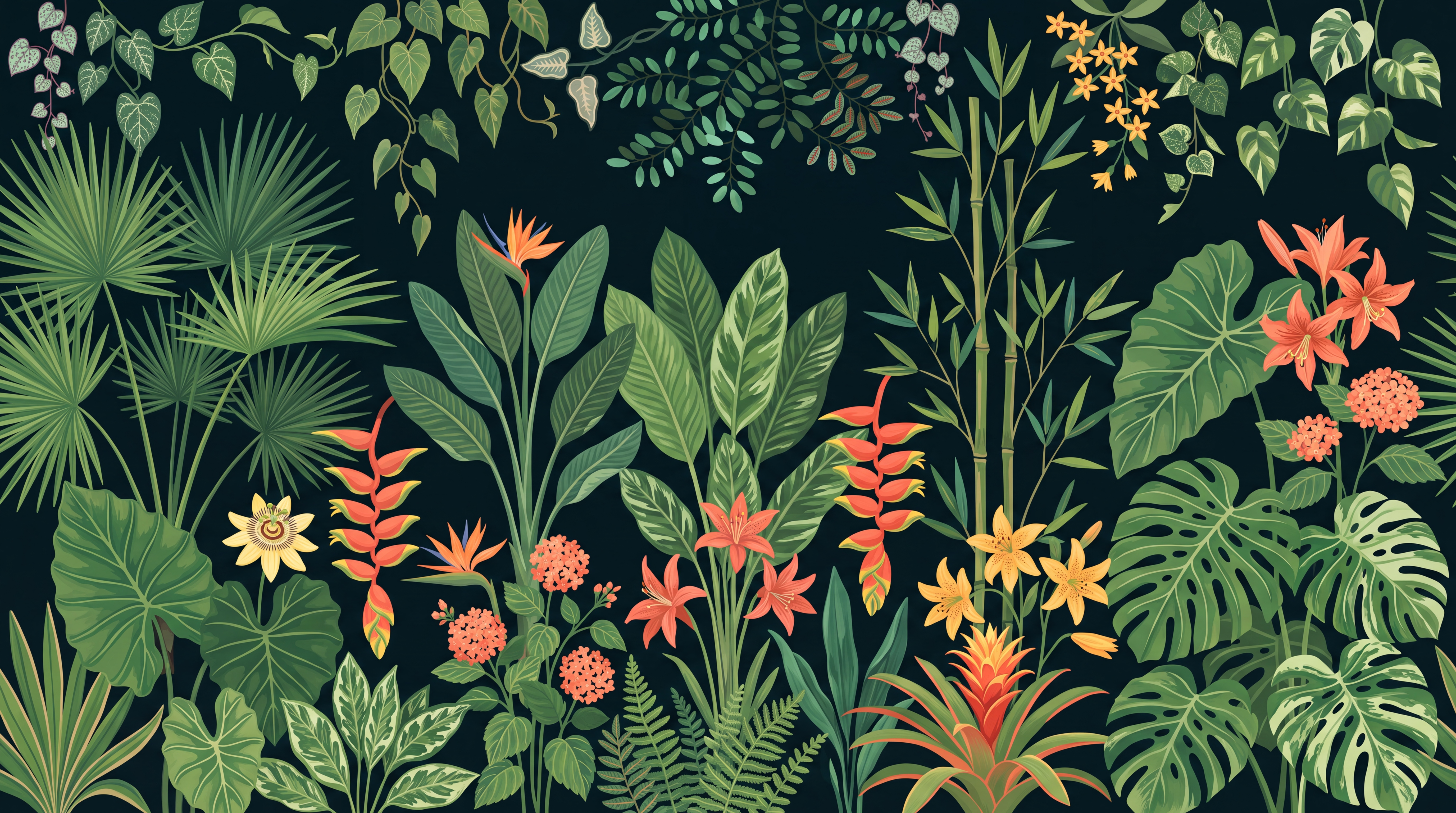 Green Tropical Artful Atmospheric Wallpaper Mural, Peel-and-stick Finish