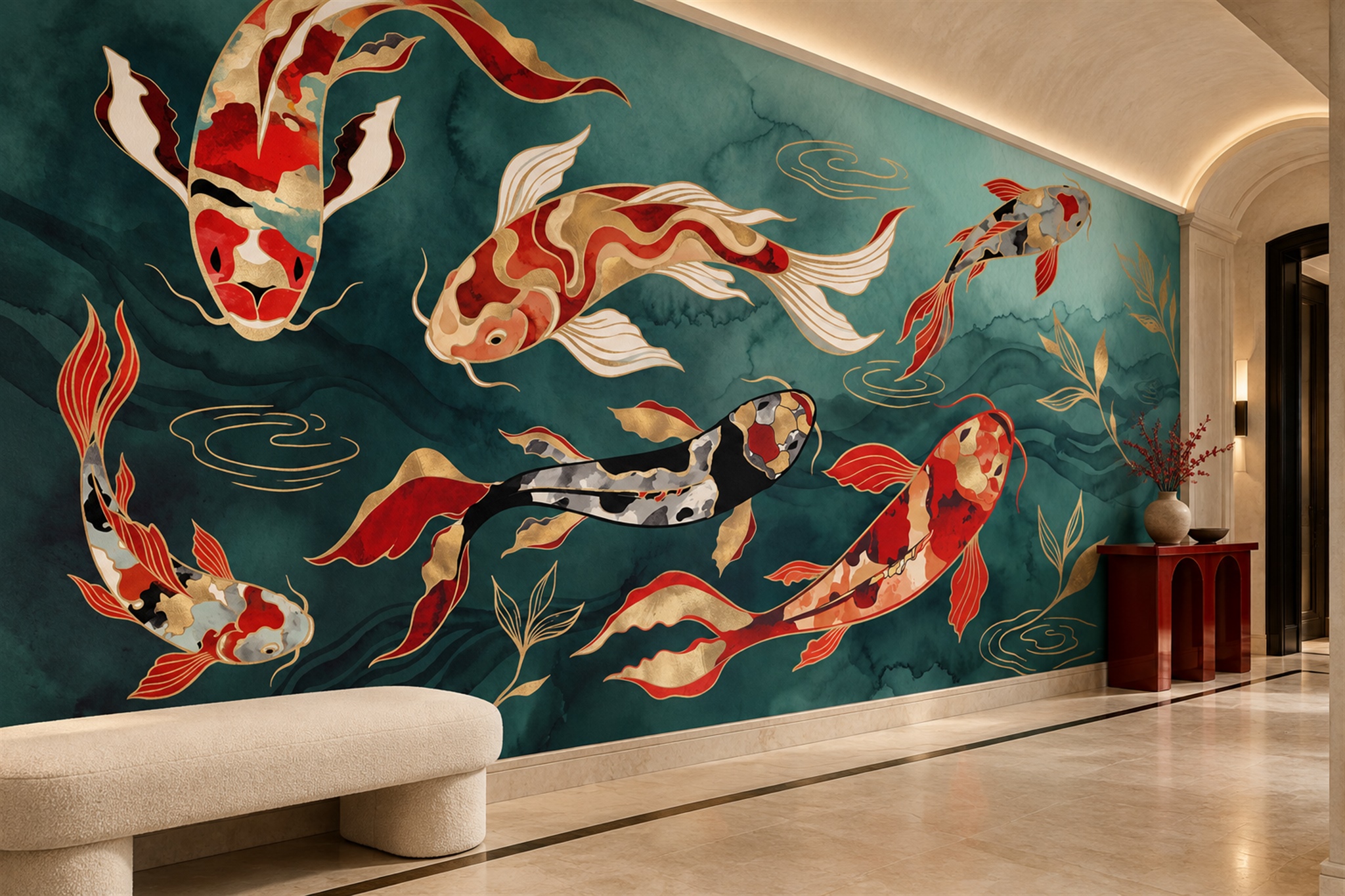 Teal Pattern Decorative Organic Wallpaper Mural Living-room-wallpaper-murals, Peel-and-stick Finish