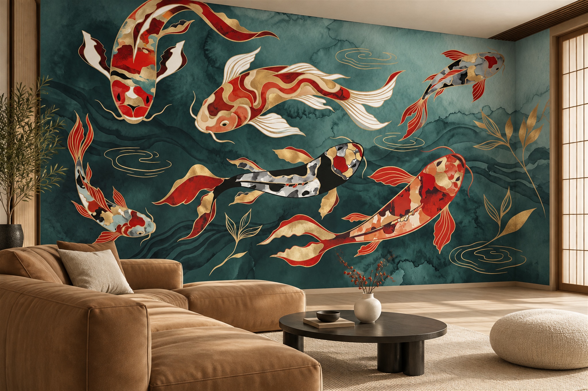 Teal Pattern Decorative Organic Wallpaper Mural Living-room-wallpaper-murals, Peel-and-stick Finish