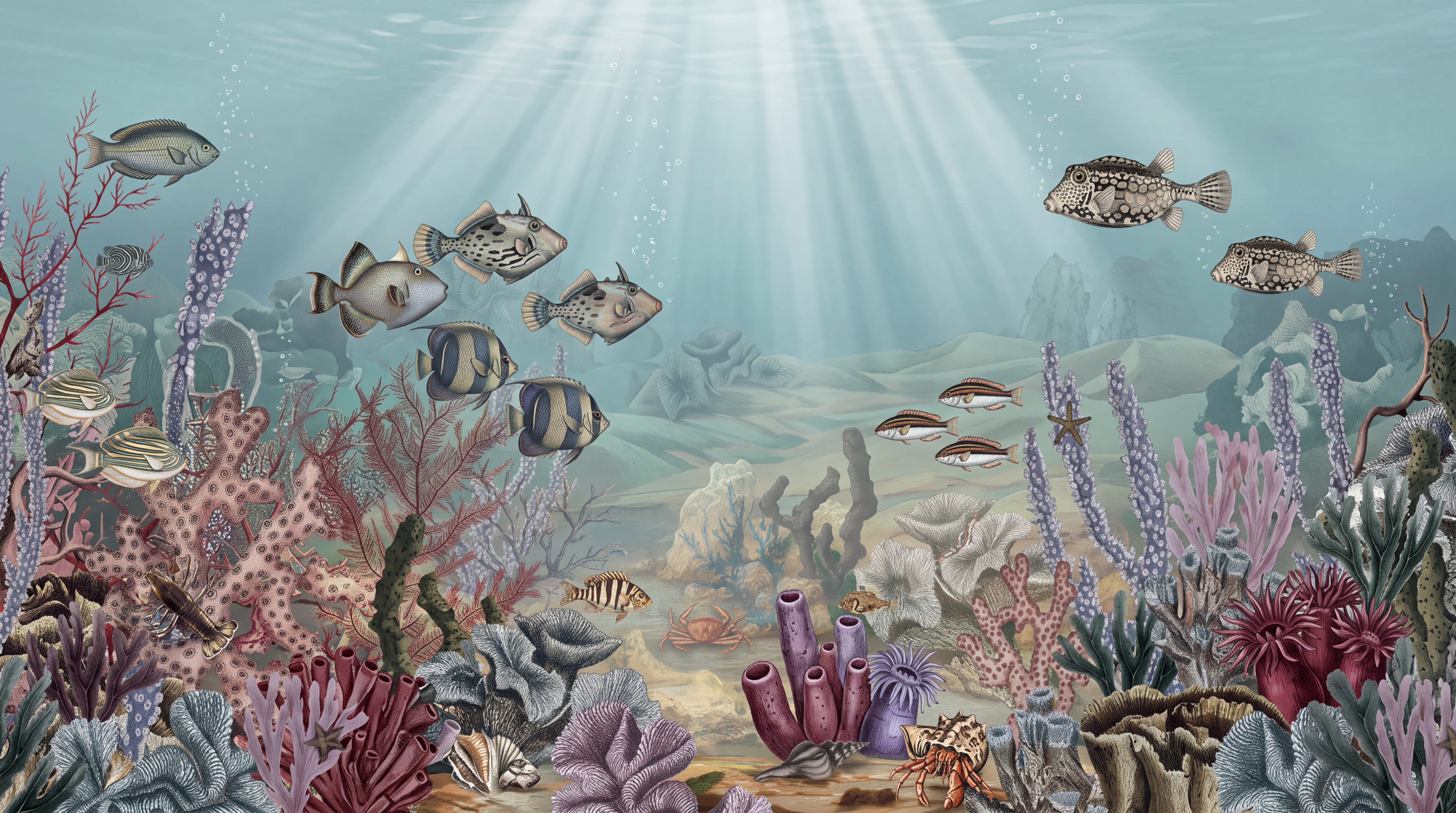 Aqua Ocean Scenic Wallpaper Mural, Peel-and-stick Finish