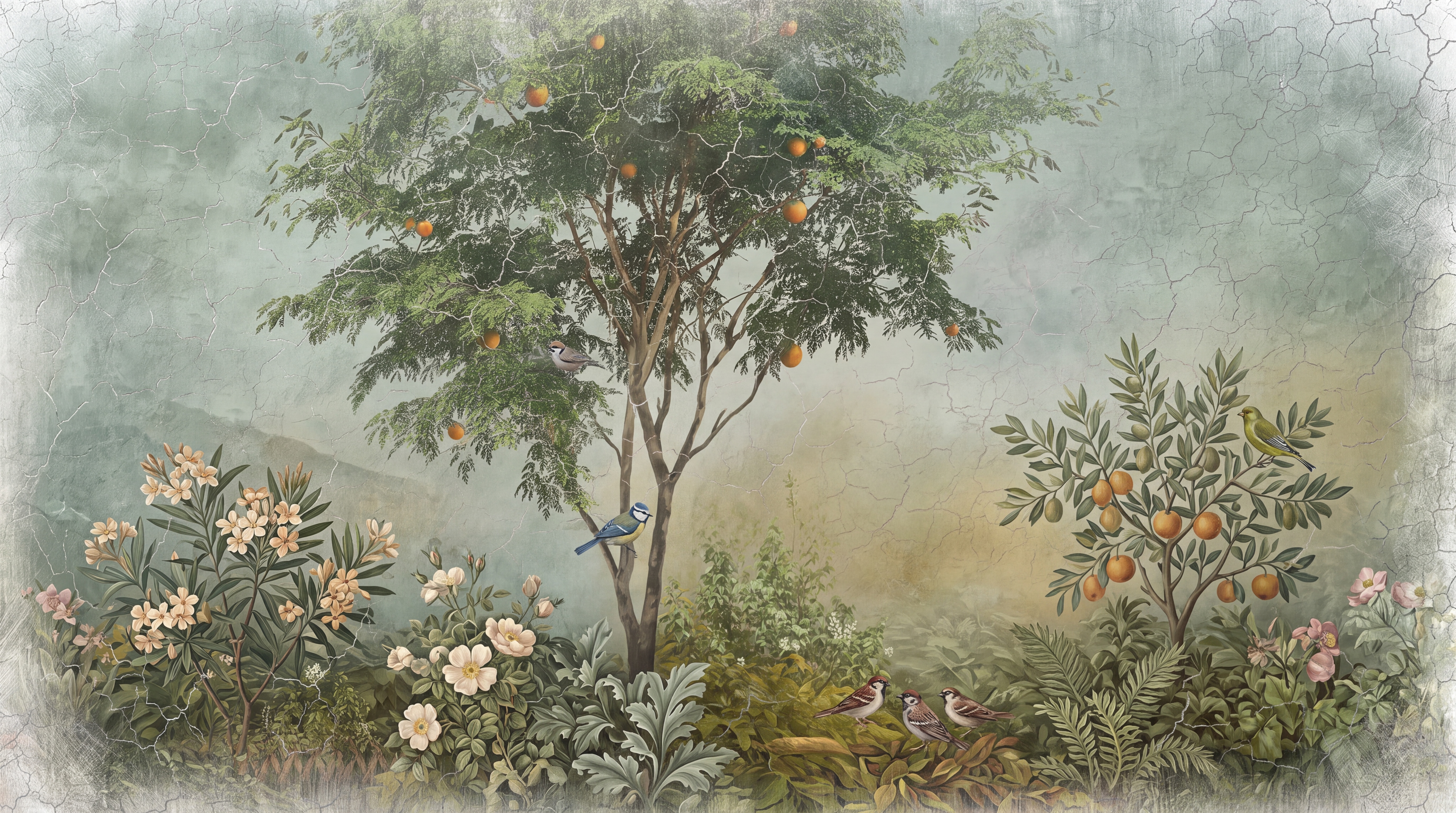 Olive Pattern Decorative Organic Wallpaper Mural, Peel-and-stick Finish
