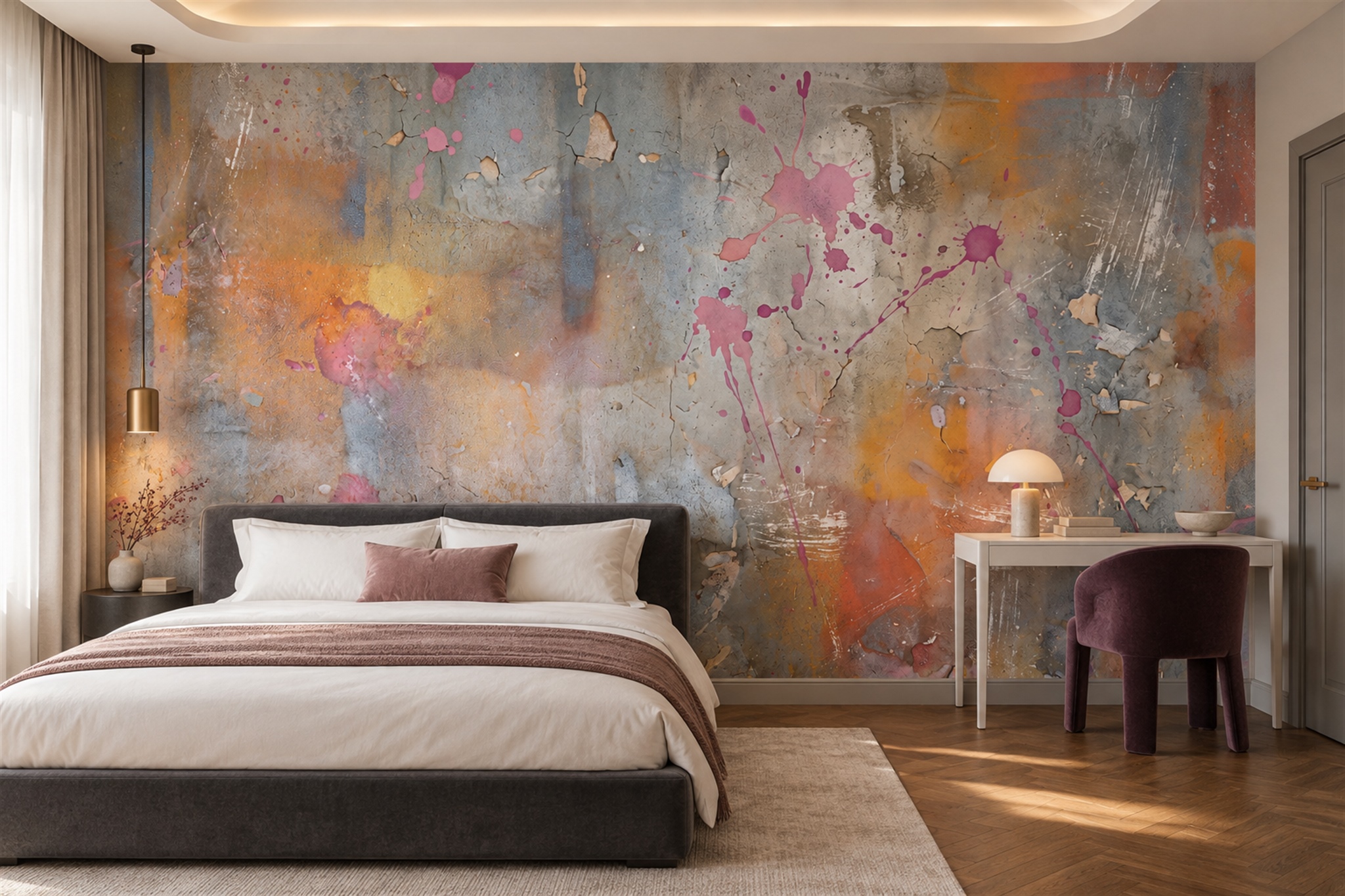Orange Plaster Decorative Wallpaper Mural Bedroom-wallpaper-murals, Peel-and-stick Finish
