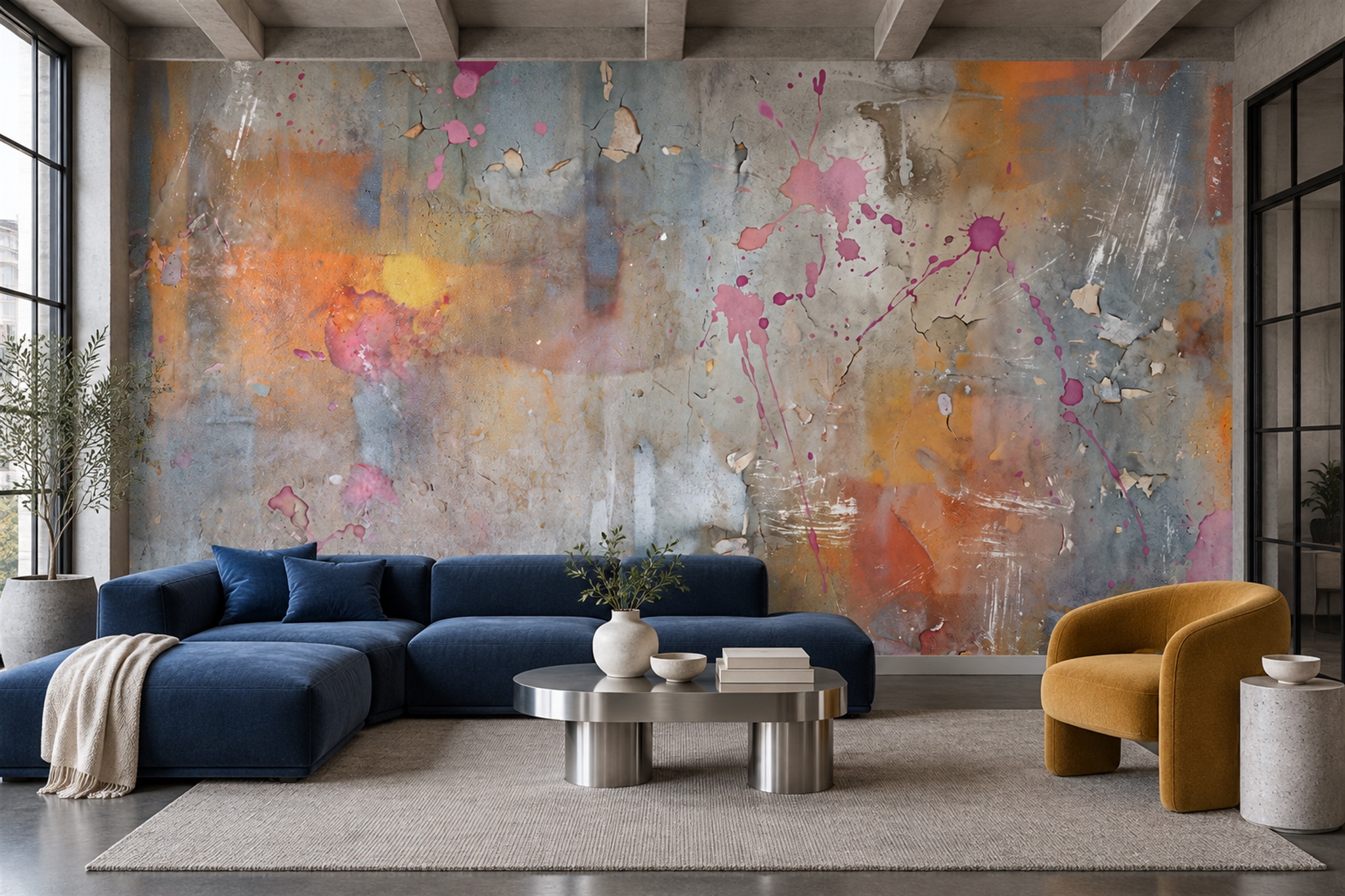 Terracotta And Blush Textured Plaster Abstract Wallpaper Mural — Wallpaper Mural Design, Peel-and-stick Finish
