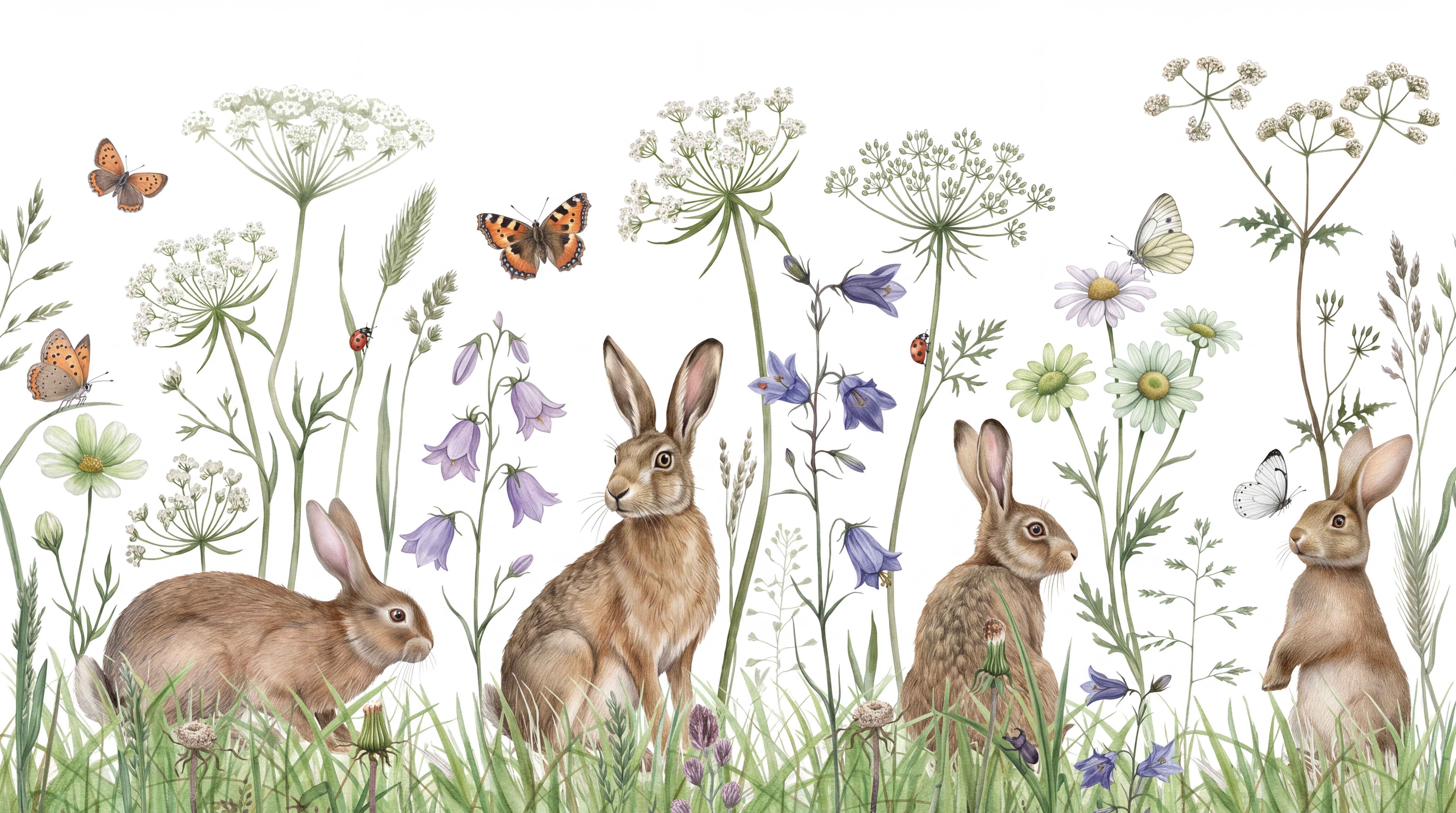 Green Rabbit Wallpaper Mural, Peel-and-stick Finish