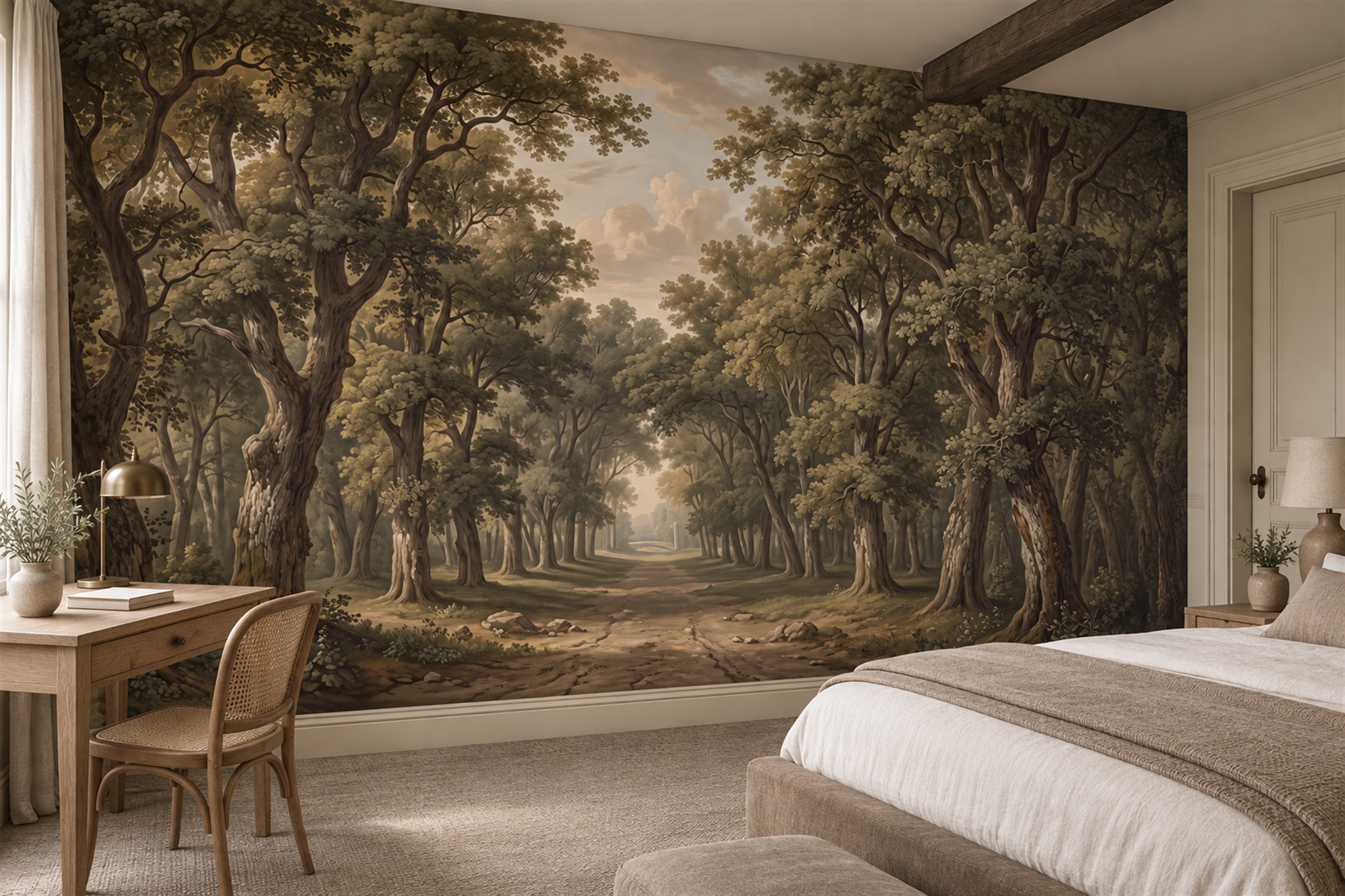 Olive Forest Scenic Wallpaper Mural Bedroom-wallpaper-murals, Peel-and-stick Finish