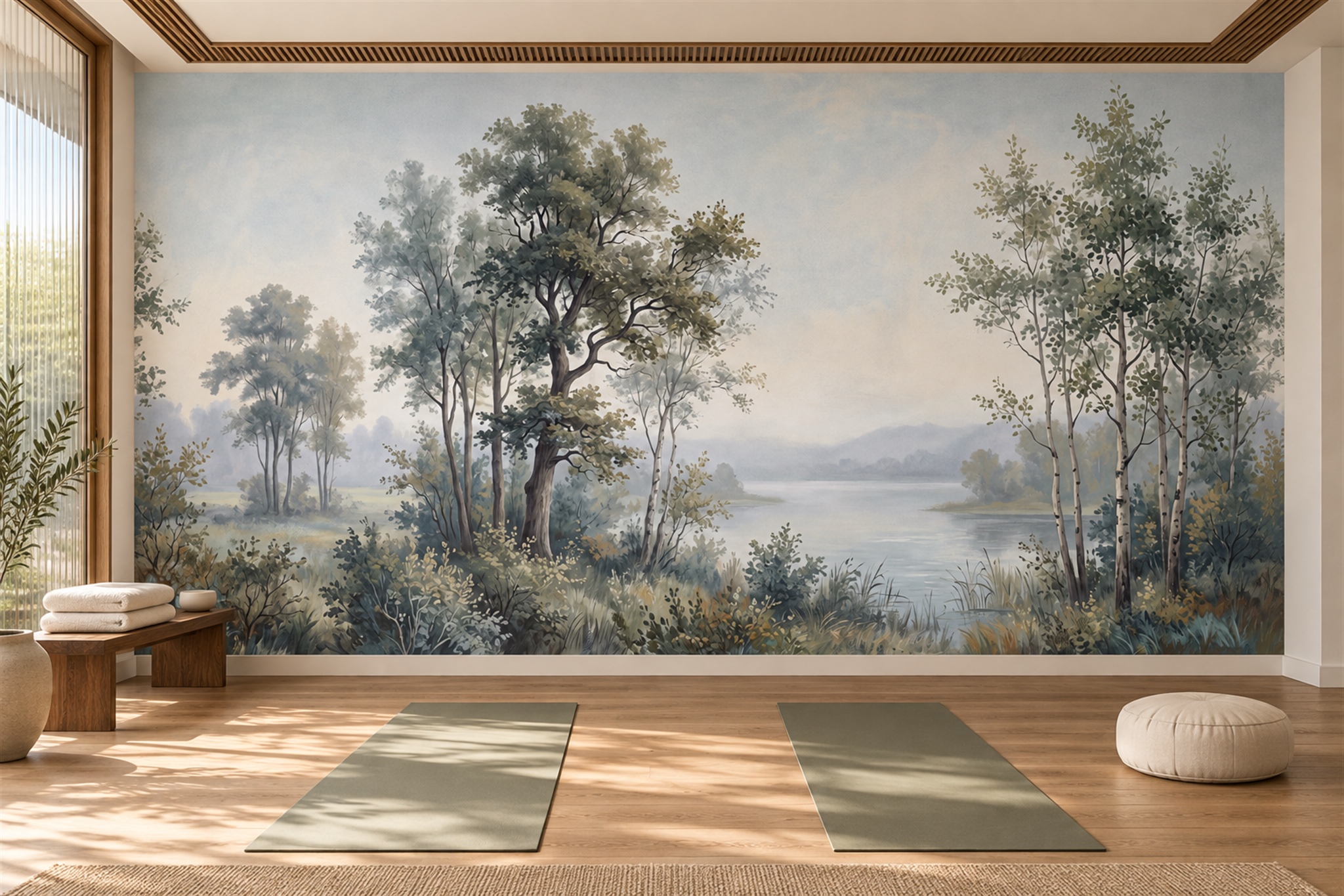 Blue Scenic Scenic Wallpaper Mural Accent-wall-wallpaper-murals, Peel-and-stick Finish