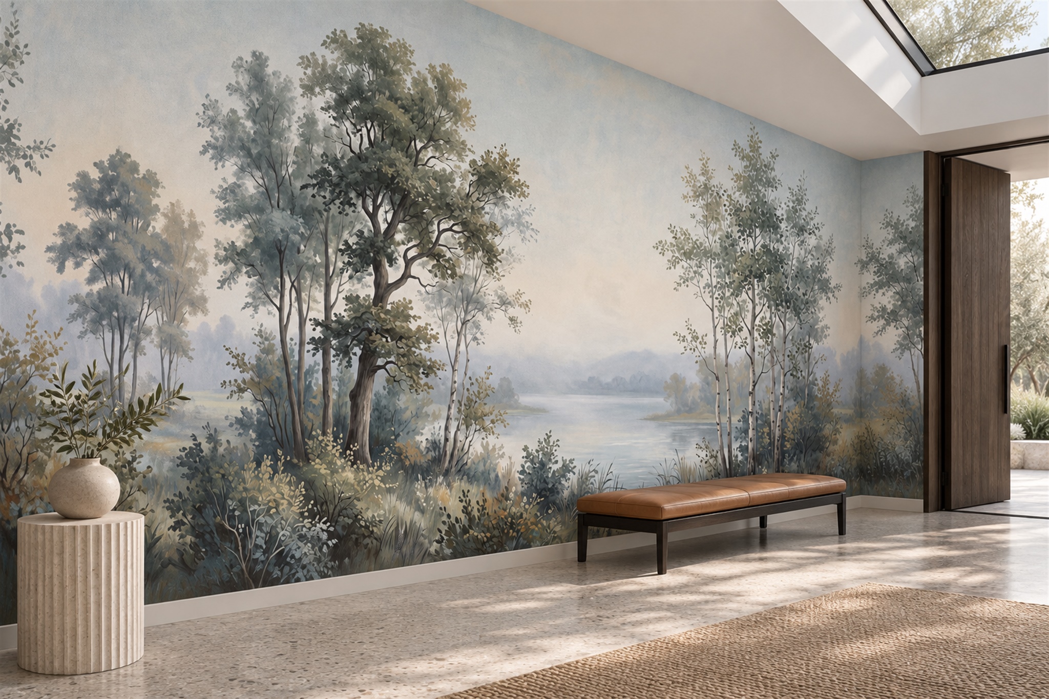 Blue Scenic Scenic Wallpaper Mural Entryway-wallpaper-murals, Peel-and-stick Finish