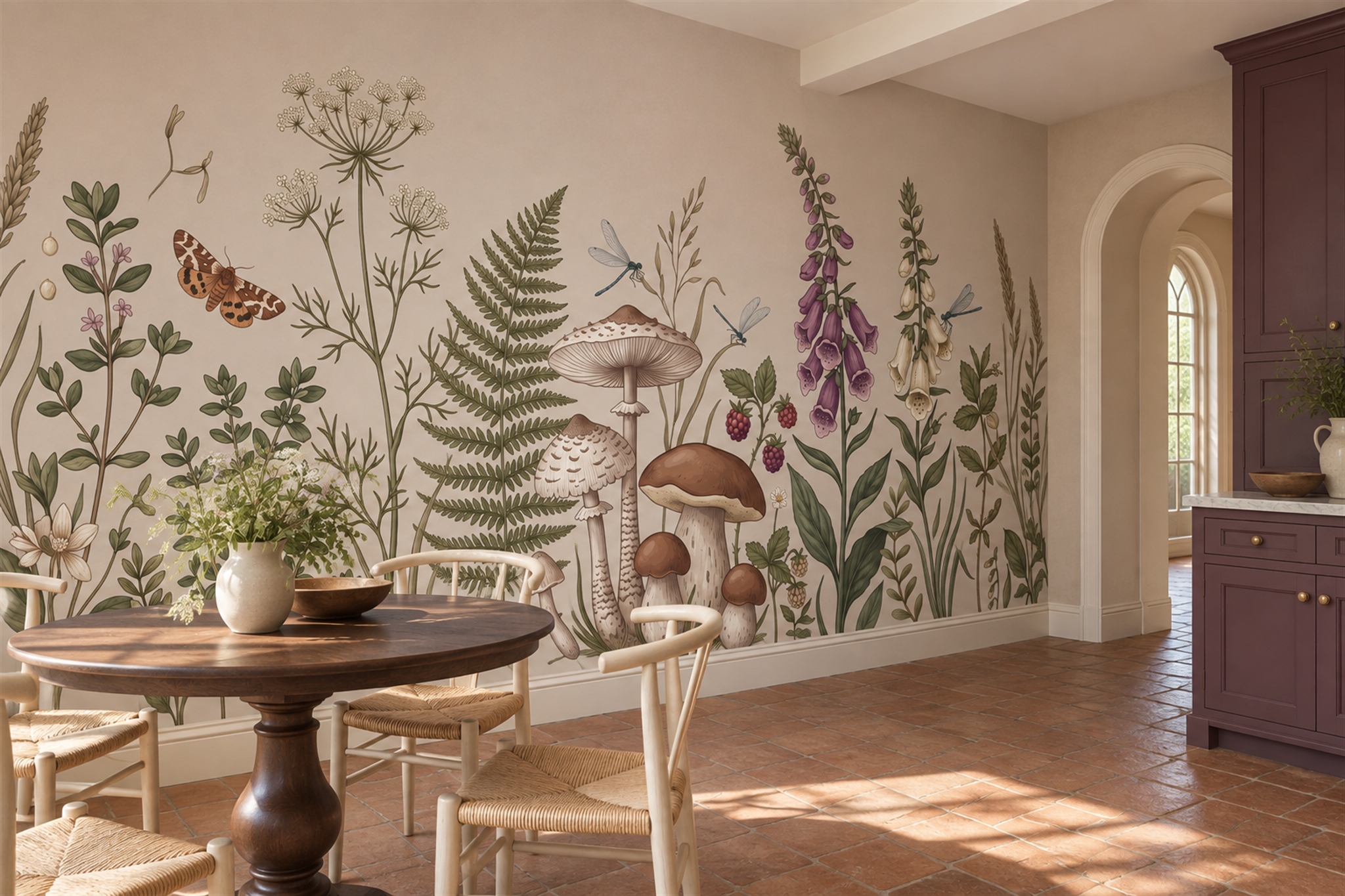 Mushrooms, Foxgloves And Meadow Insects Wallpaper Mural — Wallpaper Mural Design, Peel-and-stick Finish