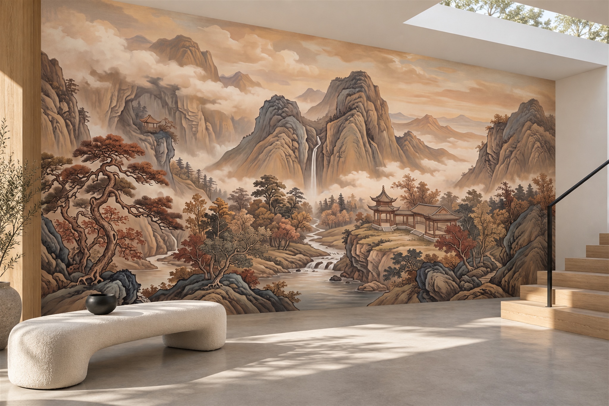 Ochre Mountain Scenic Wallpaper Mural Accent-wall-wallpaper-murals, Peel-and-stick Finish