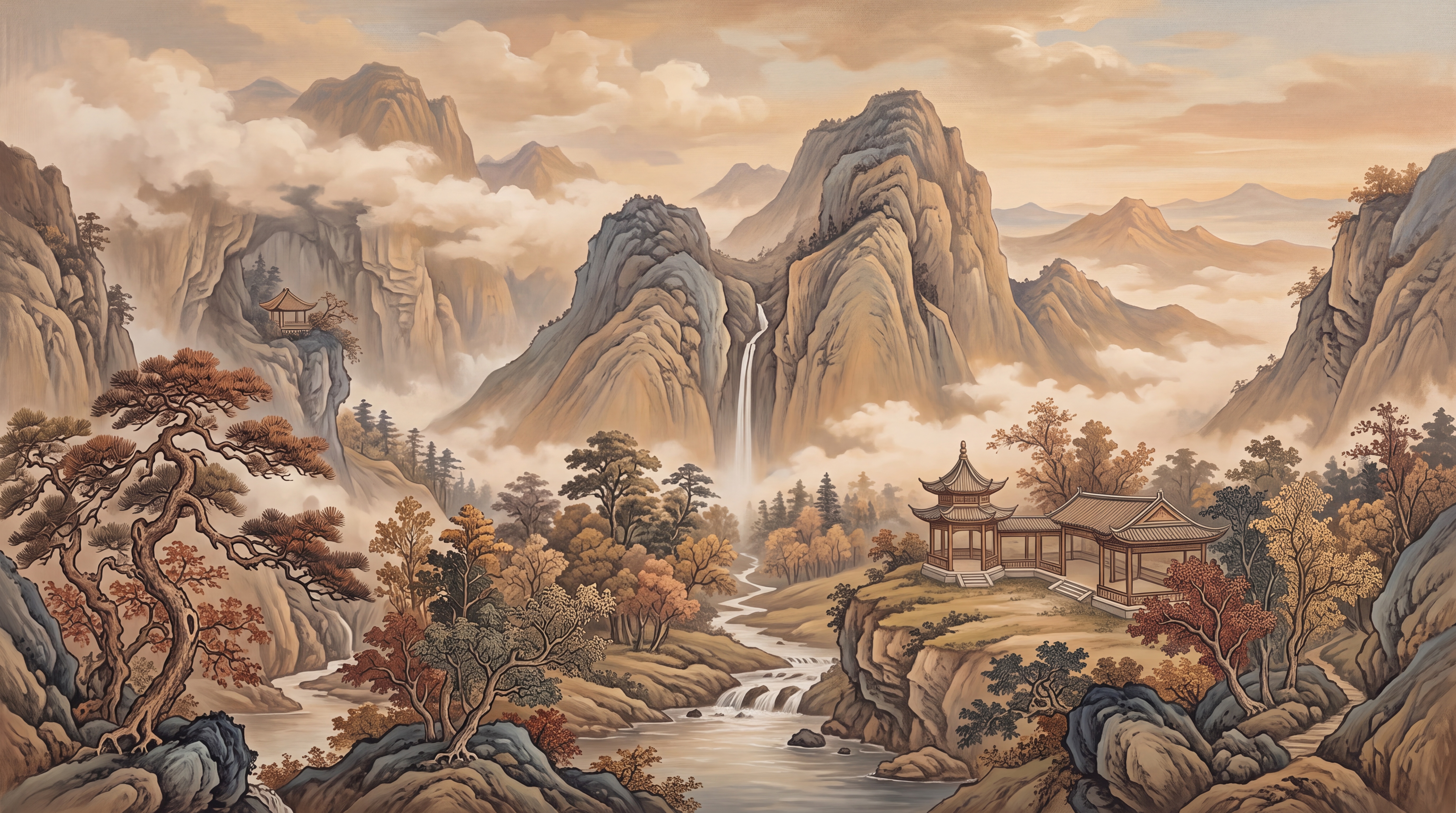 Ochre Mountain Scenic Wallpaper Mural Accent-wall-wallpaper-murals, Peel-and-stick Finish