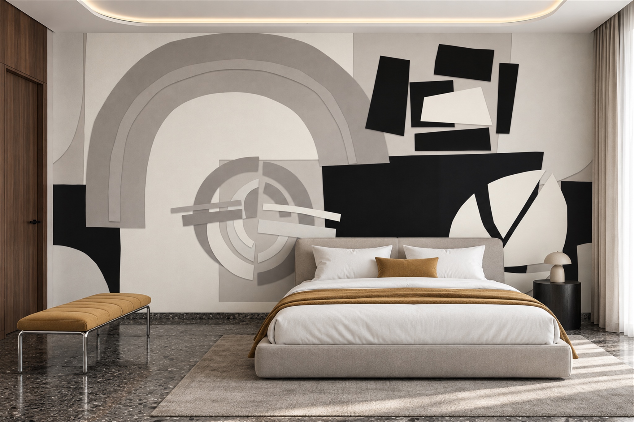 Black Geometric Abstract Wallpaper Mural Bedroom-wallpaper-murals, Peel-and-stick Finish