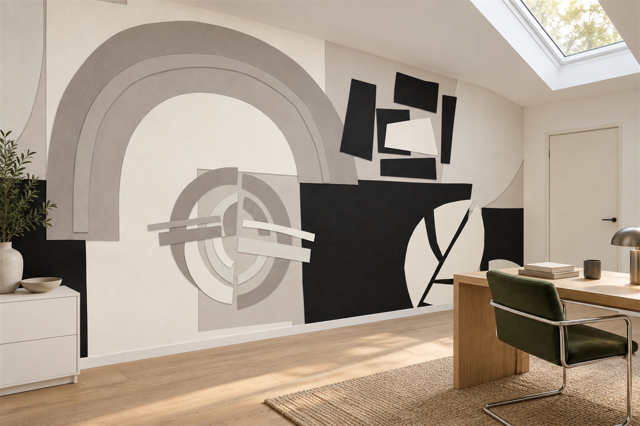 Black Geometric Abstract Wallpaper Mural Home-office-wallpaper-murals, Peel-and-stick Finish