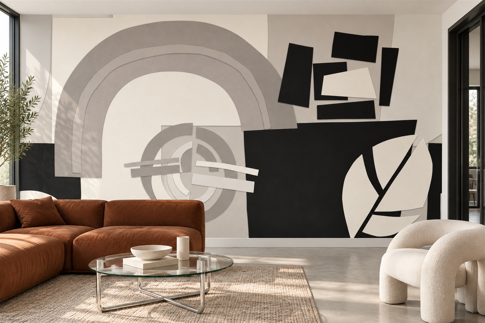 Black Geometric Abstract Wallpaper Mural Bedroom-wallpaper-murals, Peel-and-stick Finish