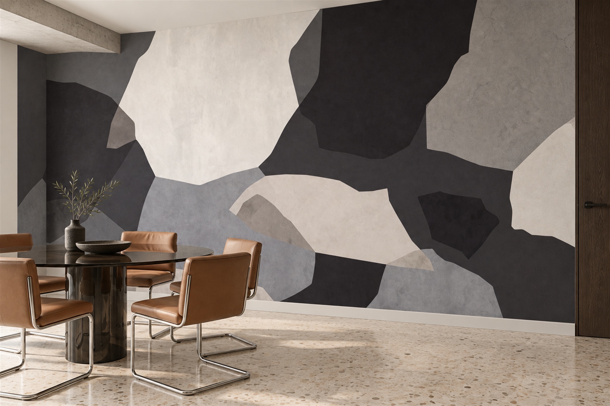 Grey Shaped Abstract Wallpaper Mural Dining-room-wallpaper-murals, Peel-and-stick Finish