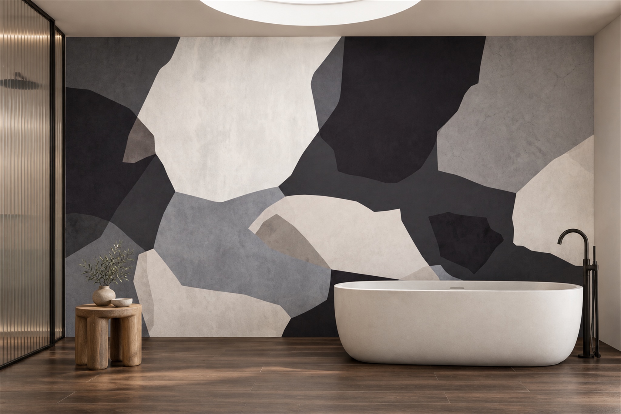 Grey Shaped Abstract Wallpaper Mural Bathroom-wallpaper-murals, Peel-and-stick Finish