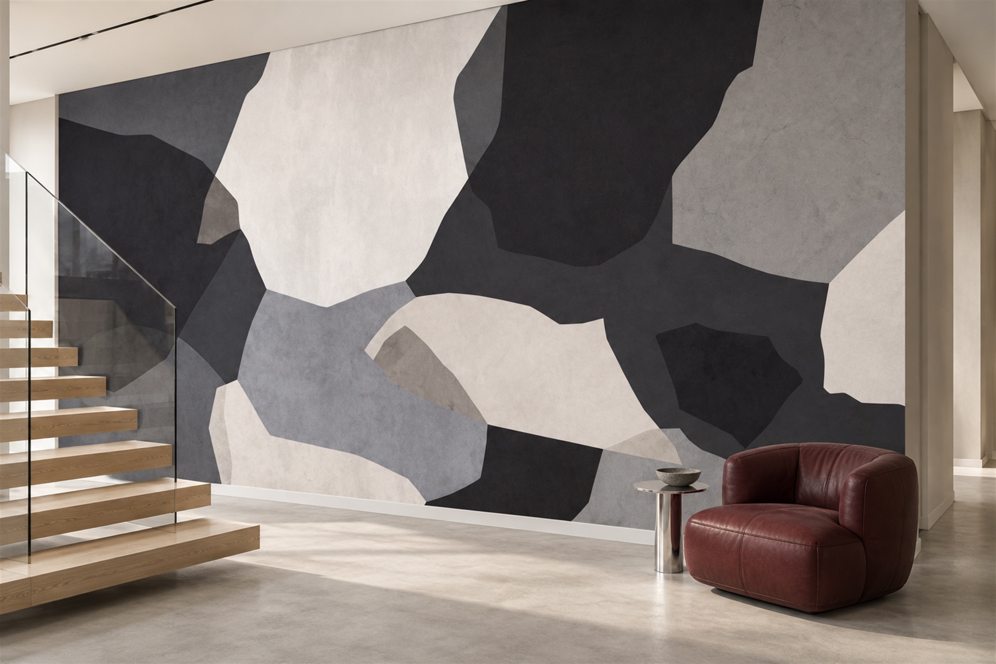 Grey Shaped Abstract Wallpaper Mural Bathroom-wallpaper-murals, Peel-and-stick Finish