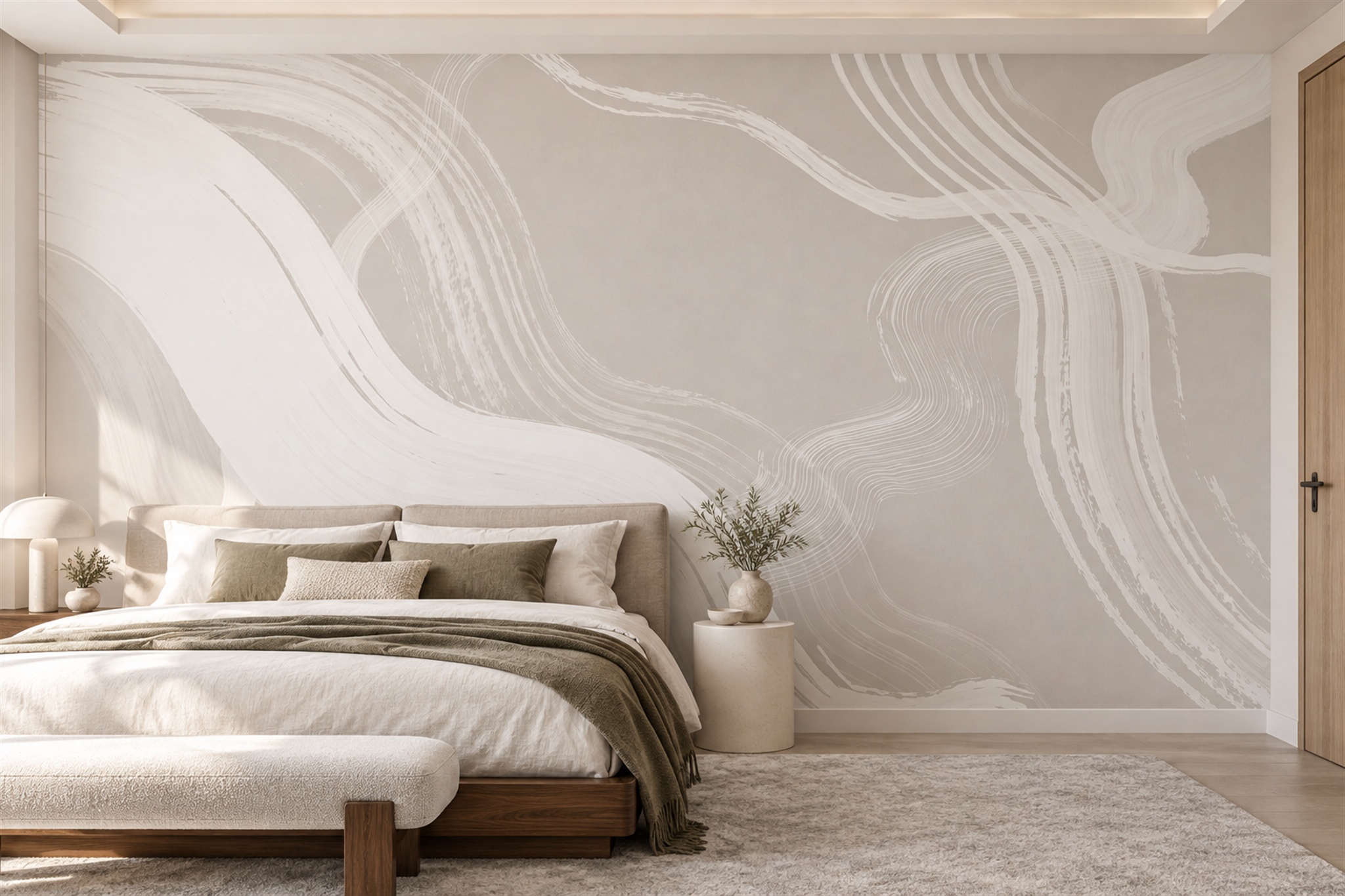 Beige Linear Abstract Decorative Wallpaper Mural Bedroom-wallpaper-murals, Peel-and-stick Finish