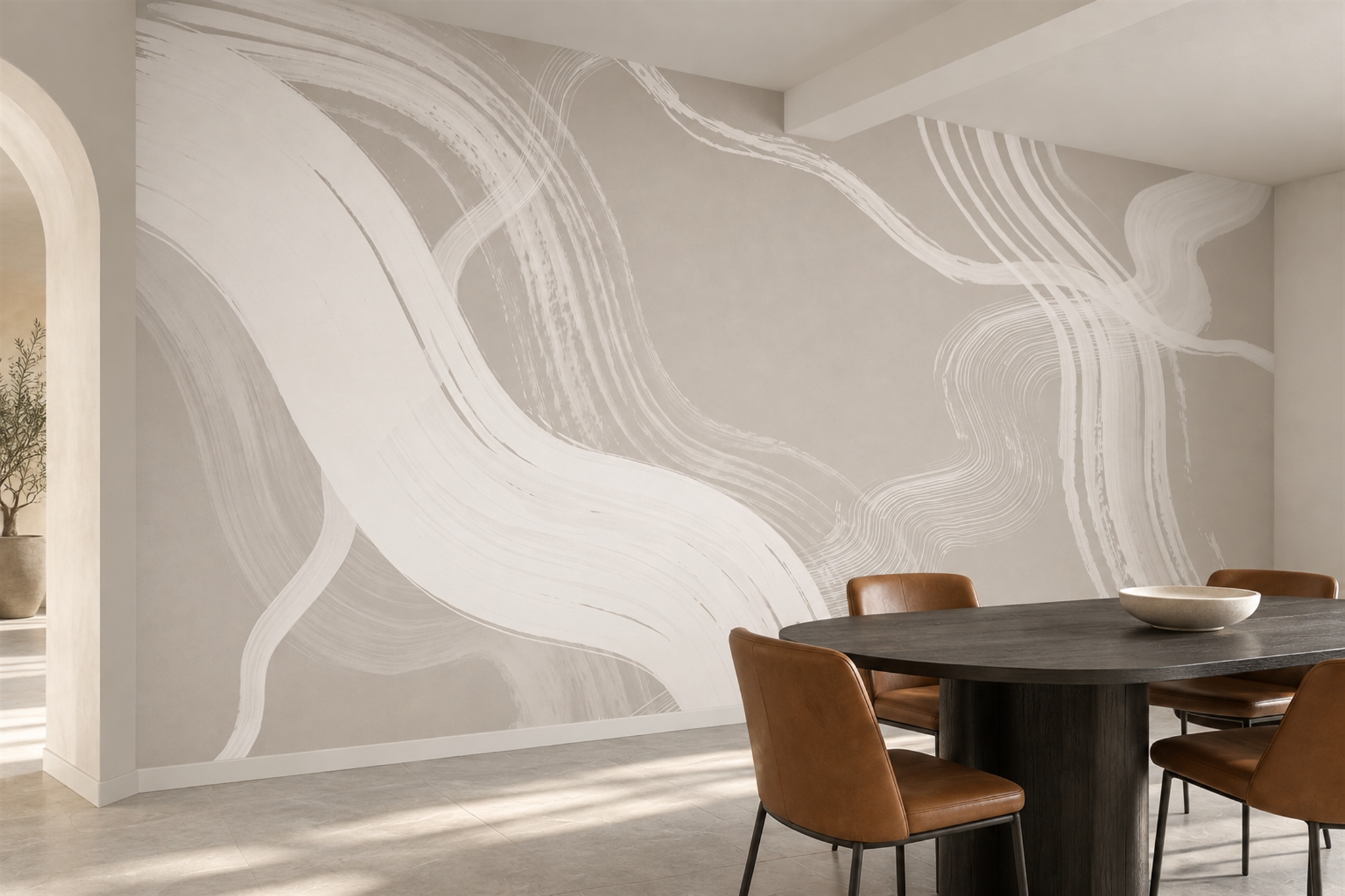 Beige Linear Abstract Decorative Wallpaper Mural Accent-wall-wallpaper-murals, Peel-and-stick Finish