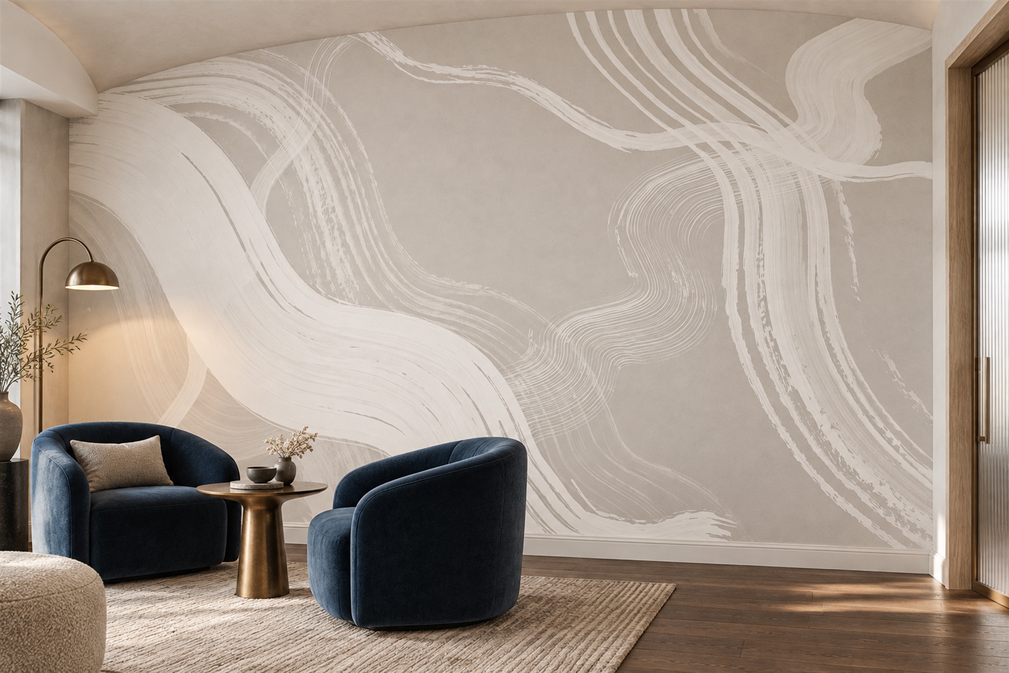 Beige Linear Abstract Decorative Wallpaper Mural Accent-wall-wallpaper-murals, Peel-and-stick Finish