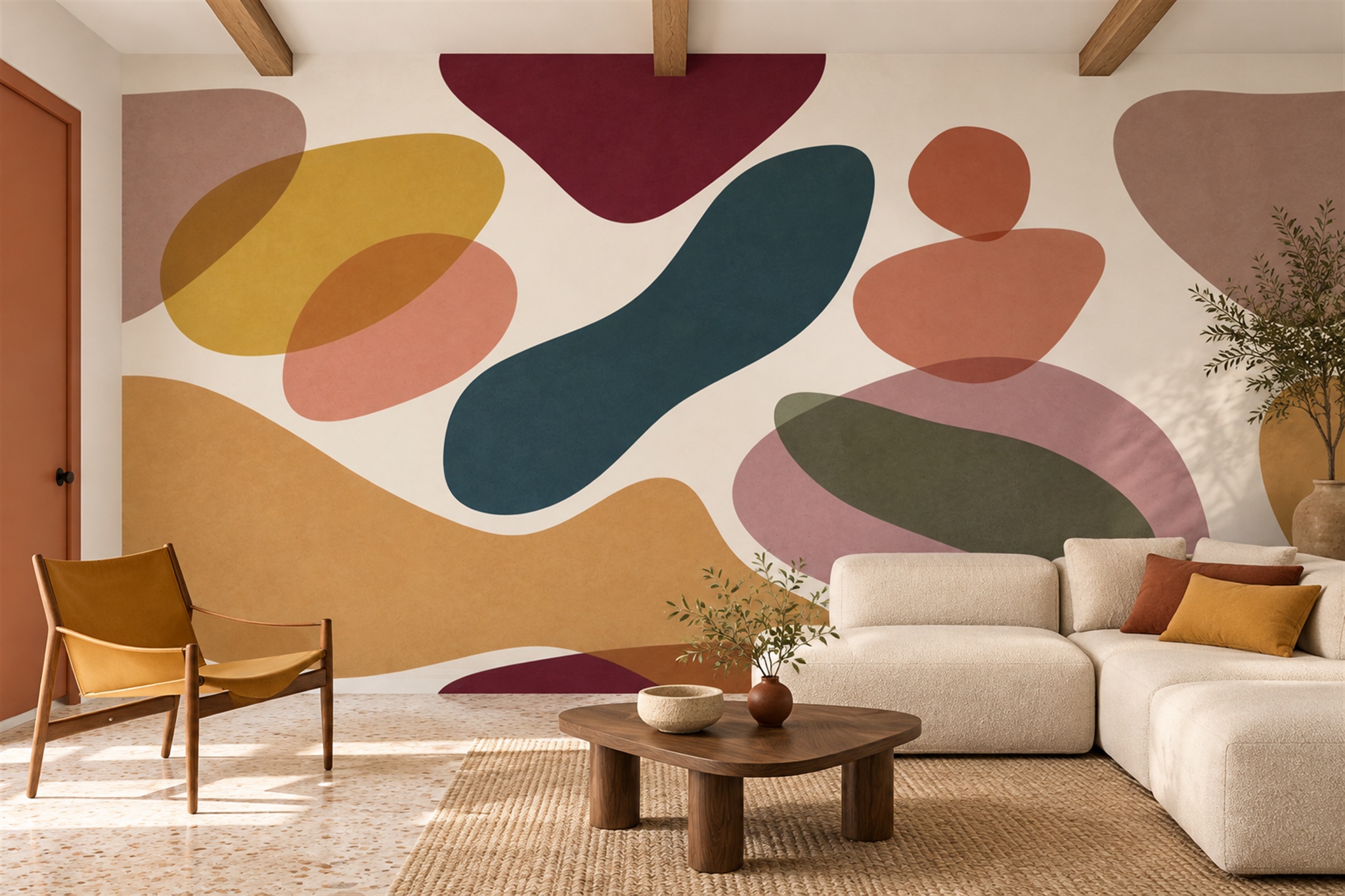 Clay Shaped Abstract Wallpaper Mural Living-room-wallpaper-murals, Peel-and-stick Finish