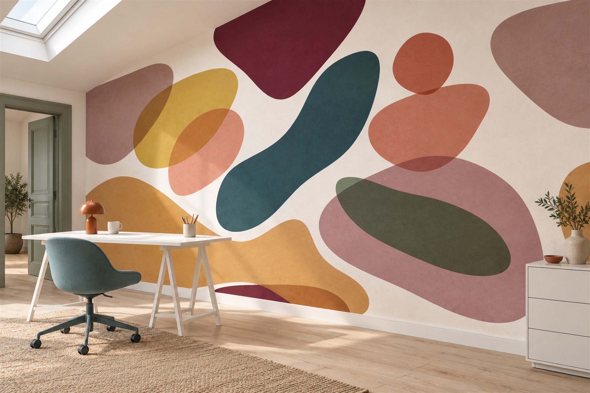 Clay Shaped Abstract Wallpaper Mural Living-room-wallpaper-murals, Peel-and-stick Finish