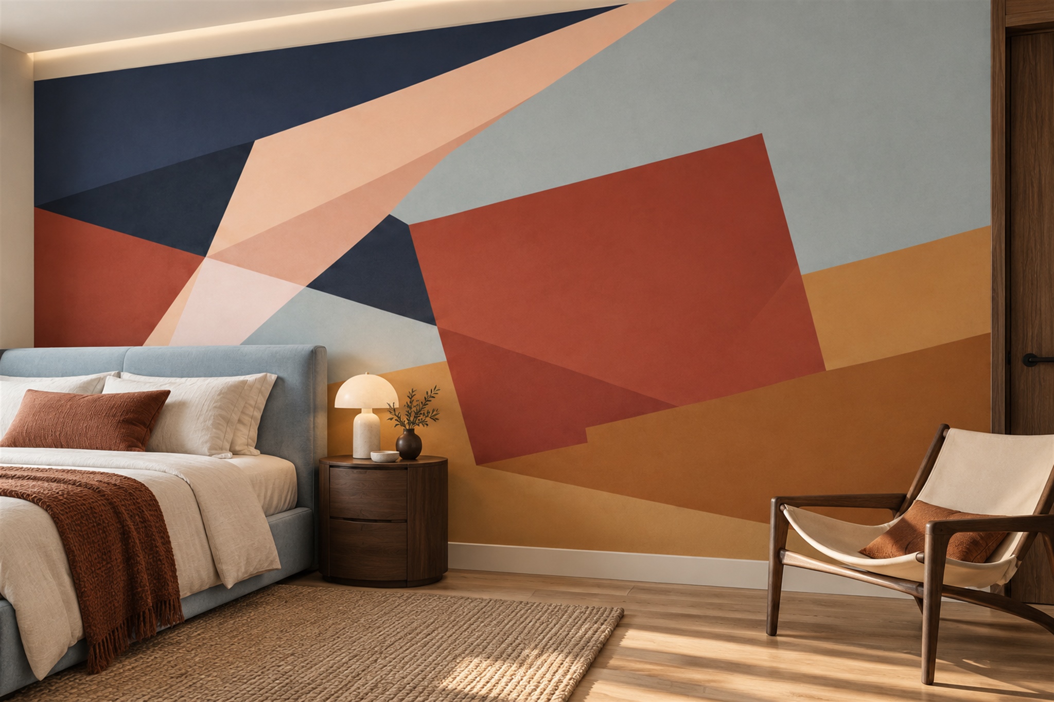 Can You Change the Scale of a Mural Wallpaper Design? — installed wallpaper mural in a bedroom, peel-and-stick finish