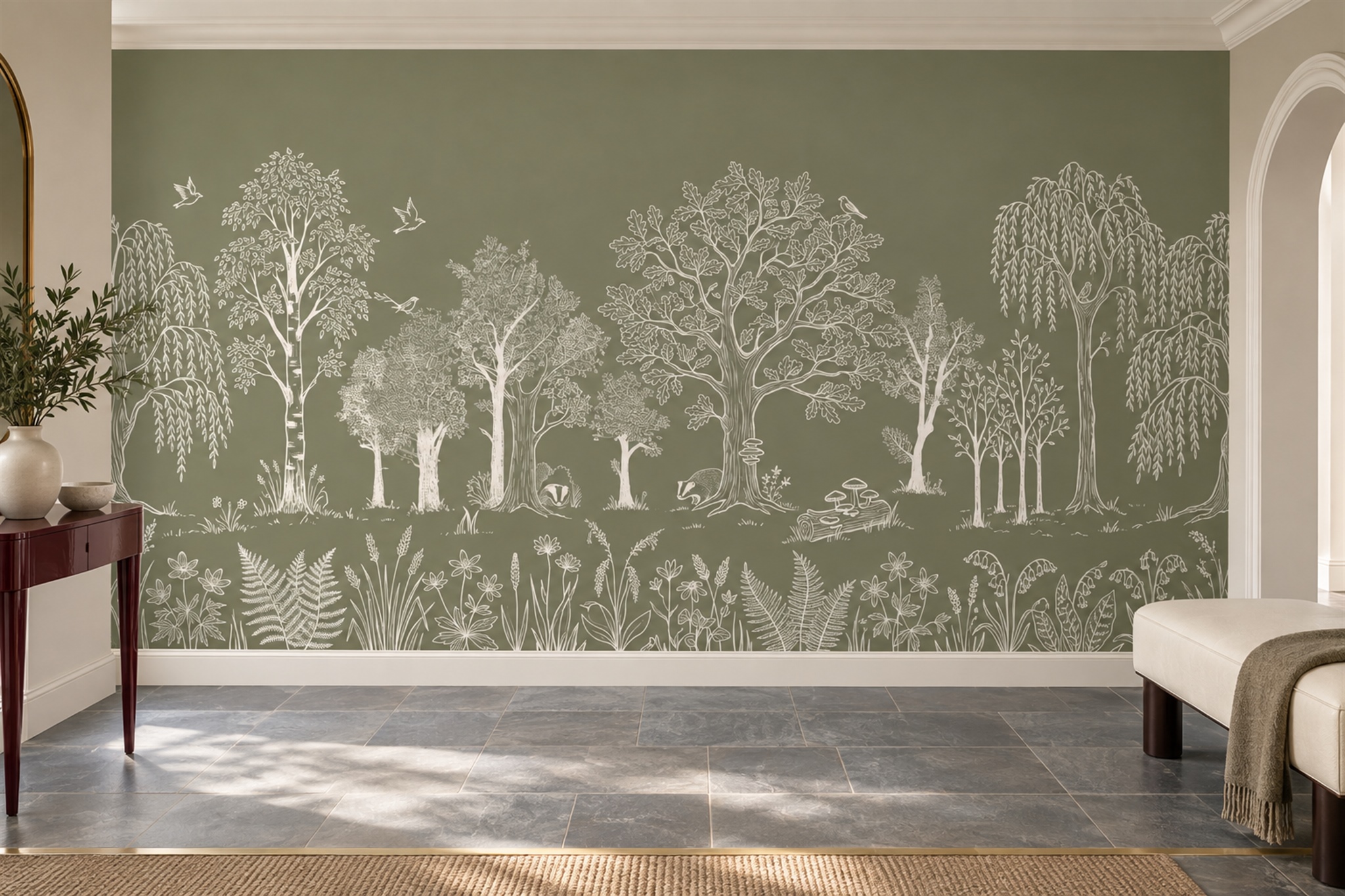 Olive Scenic Scenic Decorative Wallpaper Mural Entryway-wallpaper-murals, Peel-and-stick Finish