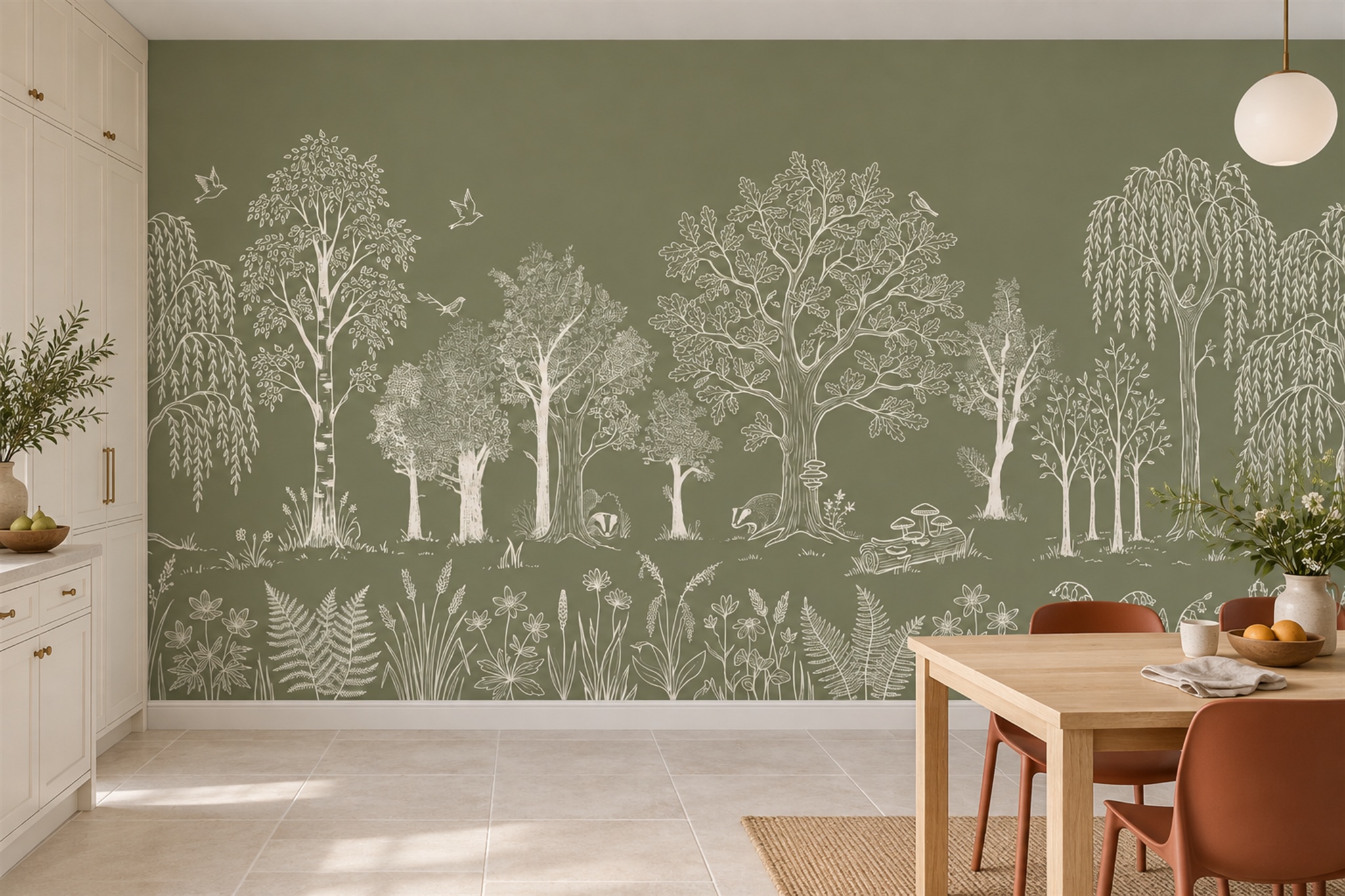 Olive Scenic Scenic Decorative Wallpaper Mural Dining-room-wallpaper-murals, Shown In A Dining Room, Peel-and-stick Finish