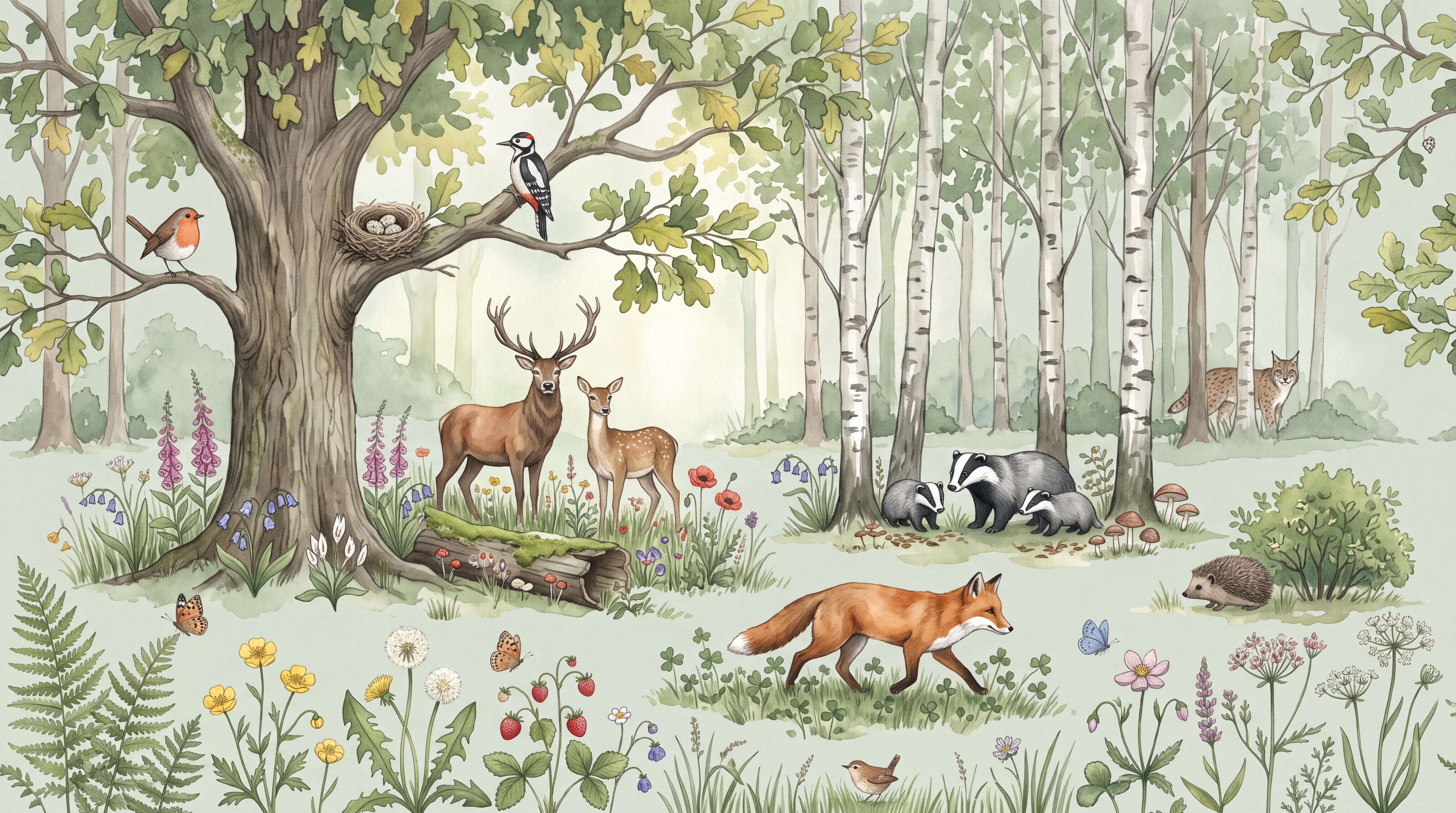 Green Woodland Scenic Wallpaper Mural, Peel-and-stick Finish