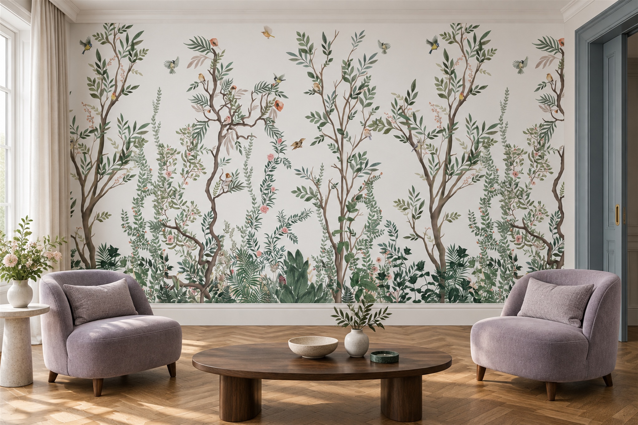 Sage Pattern Decorative Wallpaper Mural Layered Painterly Wallpaper Bathroom-wallpaper-murals, Peel-and-stick Finish