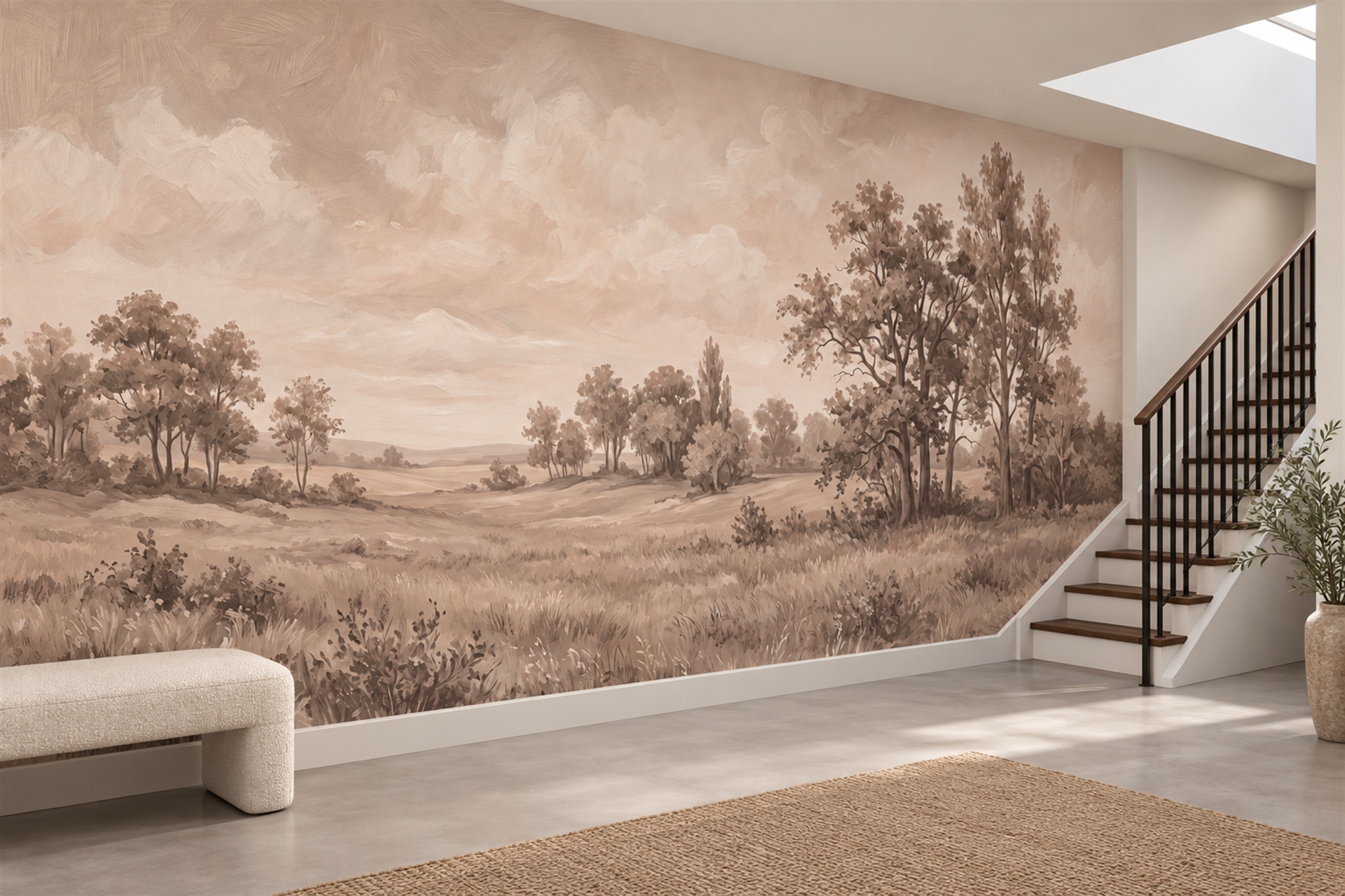 Sepia Meadow Scenic Decorative Wallpaper Mural Accent-wall-wallpaper-murals, Peel-and-stick Finish