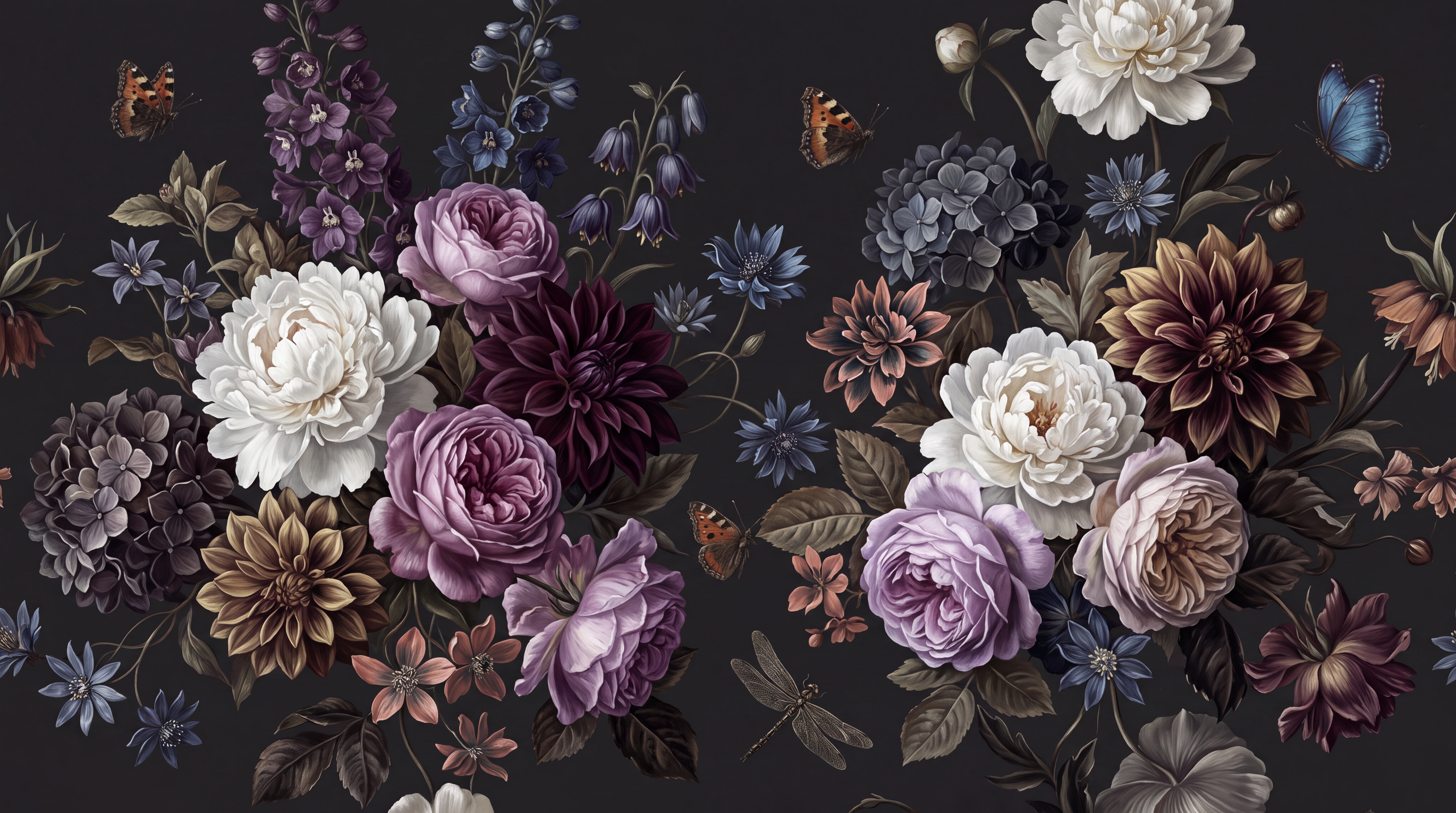 Purple Rose Botanical Wallpaper Mural Accent-wall-wallpaper-murals, Peel-and-stick Finish