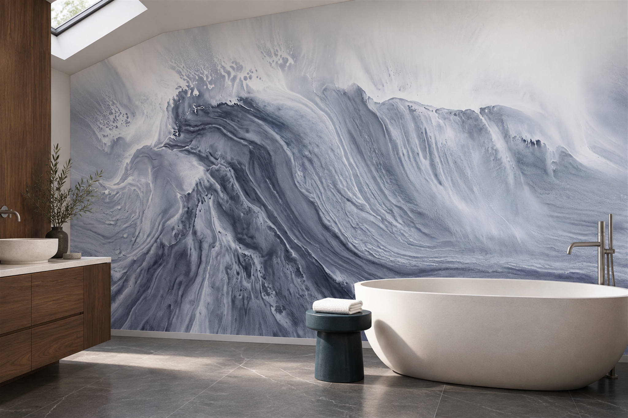 Blue Marble Decorative Wallpaper Mural Bathroom-wallpaper-murals, Peel-and-stick Finish