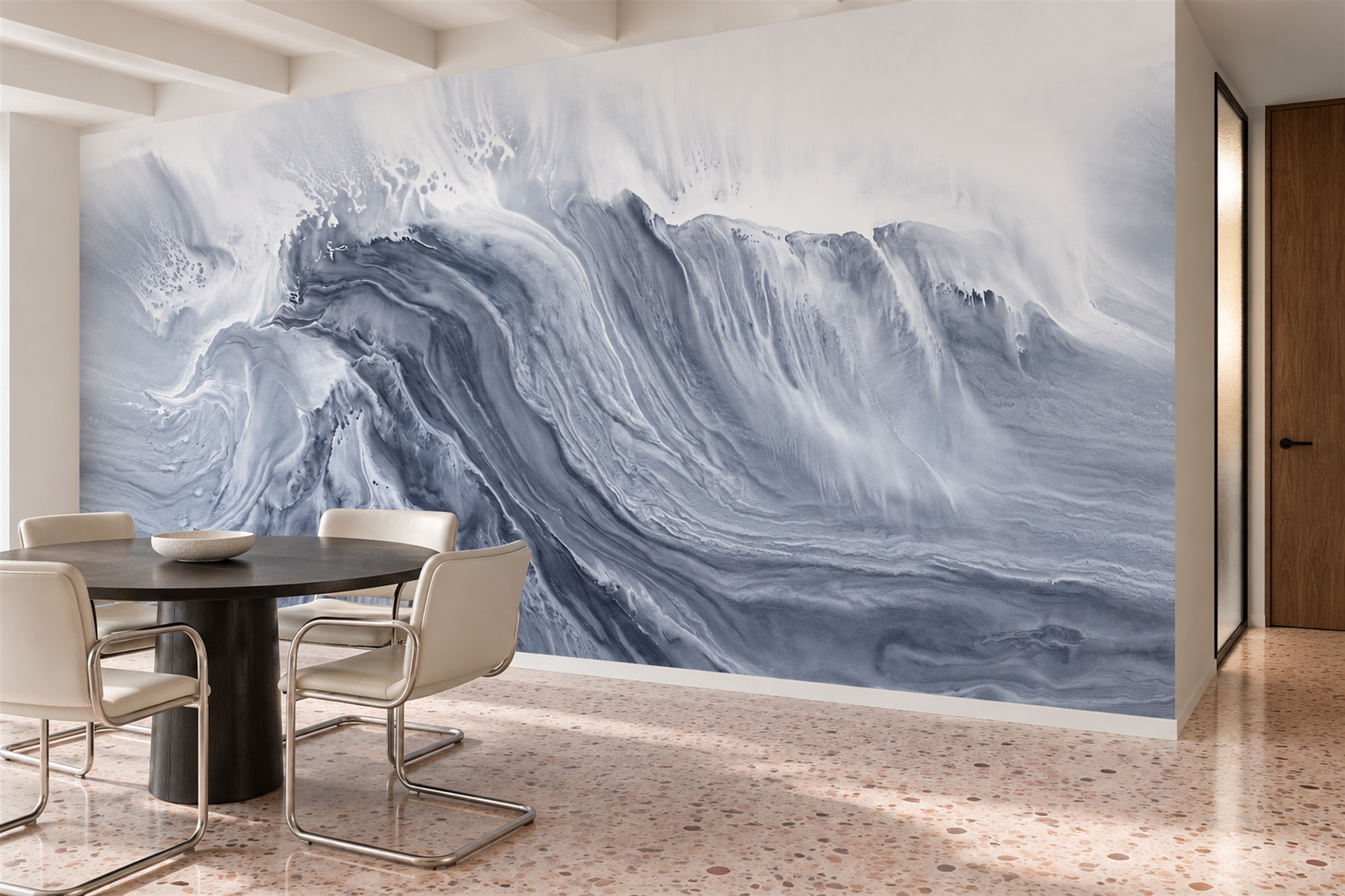 Blue Marble Decorative Wallpaper Mural Dining-room-wallpaper-murals, Peel-and-stick Finish