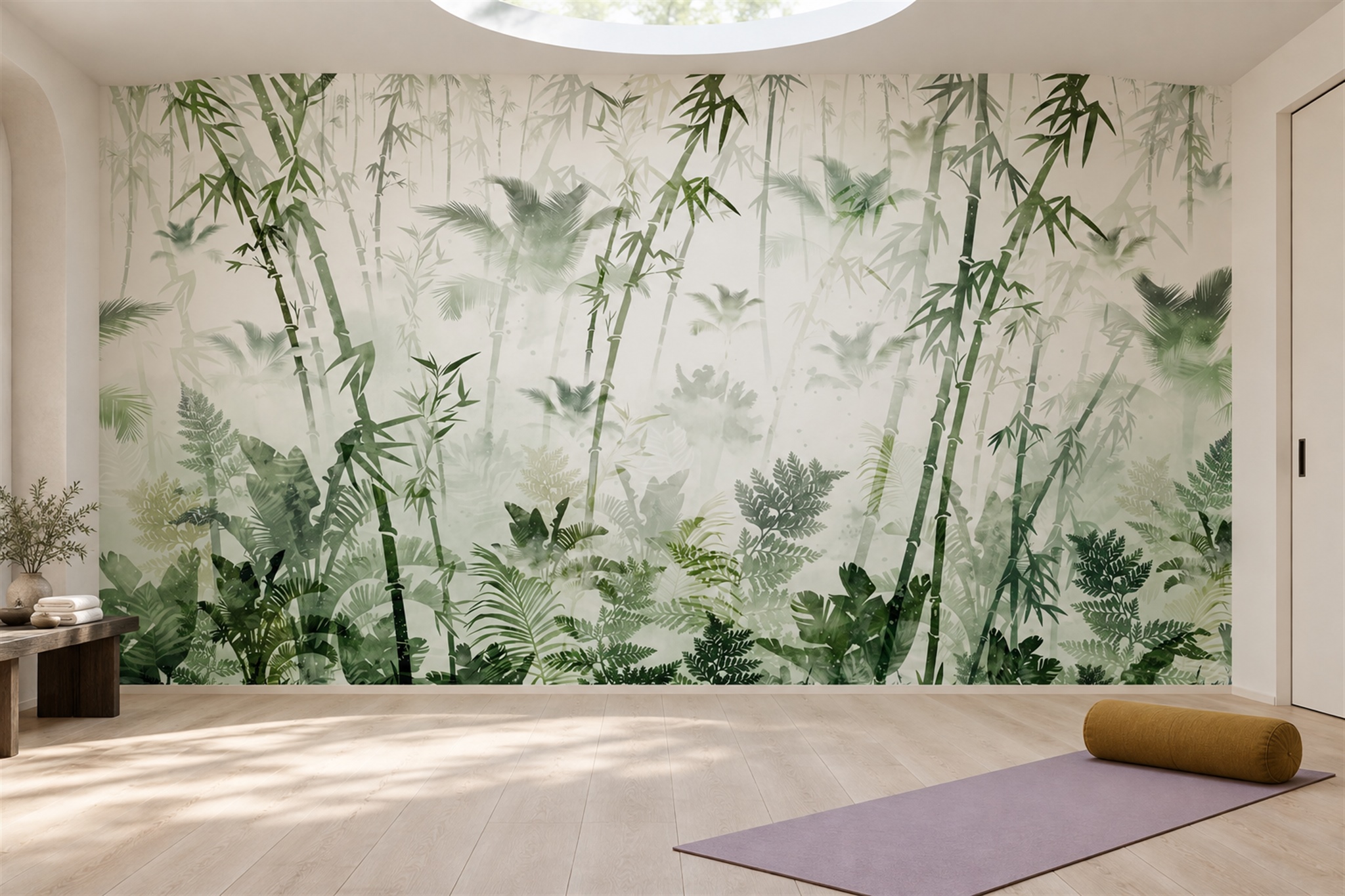 Green Pattern Decorative Bamboo Wallpaper Mural Accent-wall-wallpaper-murals, Peel-and-stick Finish