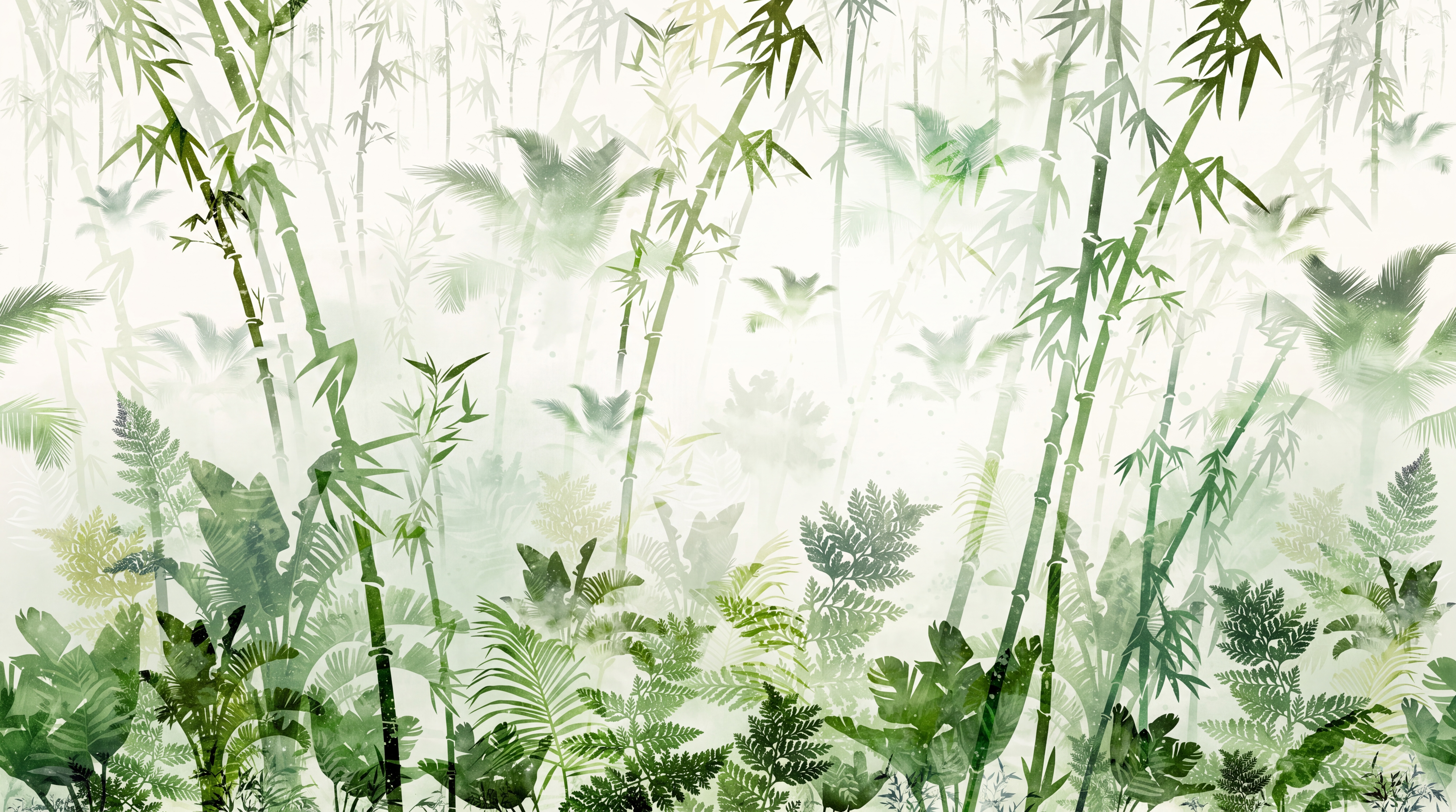 Green Pattern Decorative Bamboo Wallpaper Mural, Peel-and-stick Finish