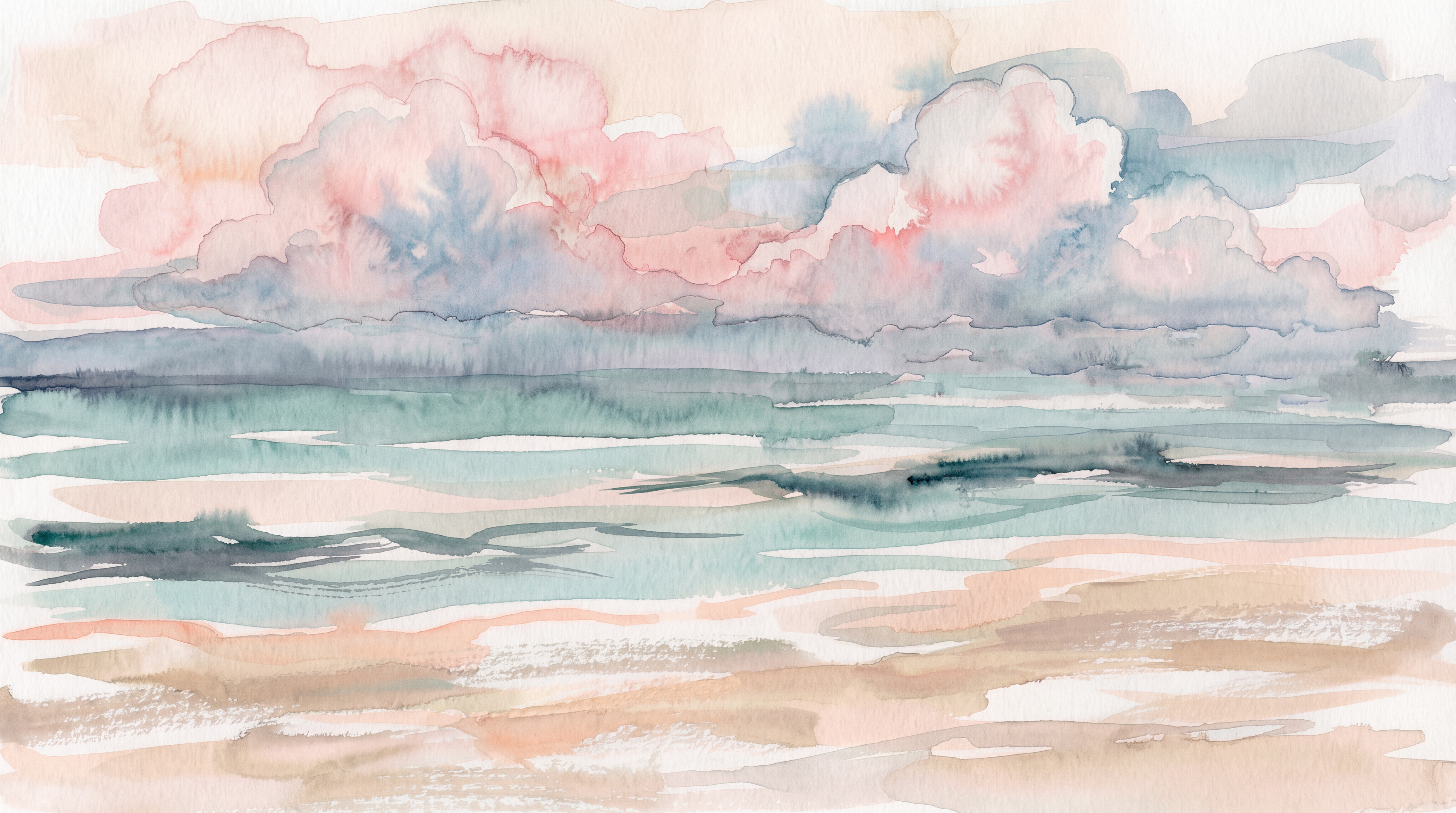Pink Beach Scenic Wallpaper Mural, Peel-and-stick Finish