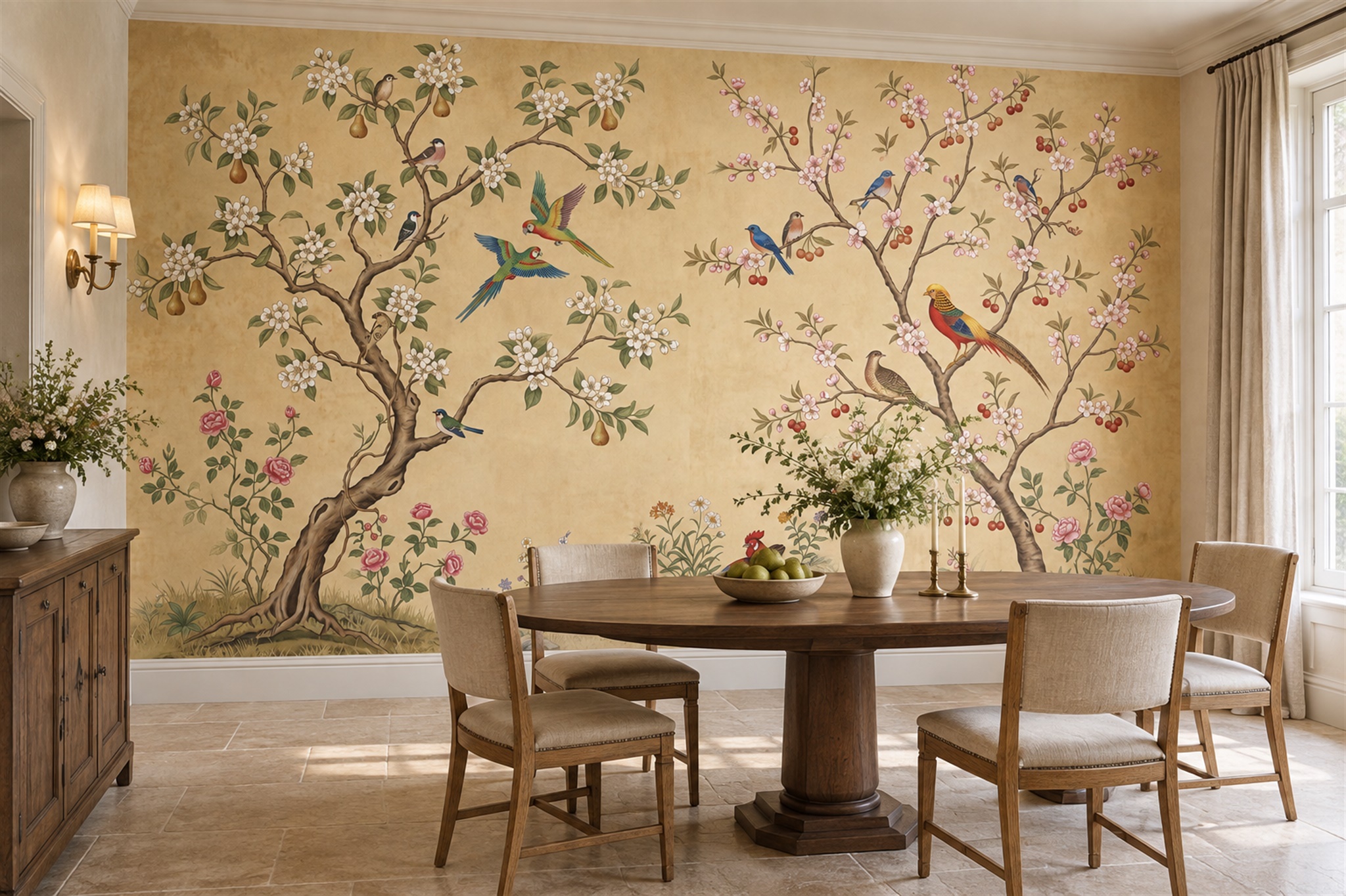 Gold Botanical Botanical Layered Wallpaper Mural Dining-room-wallpaper-murals, Peel-and-stick Finish