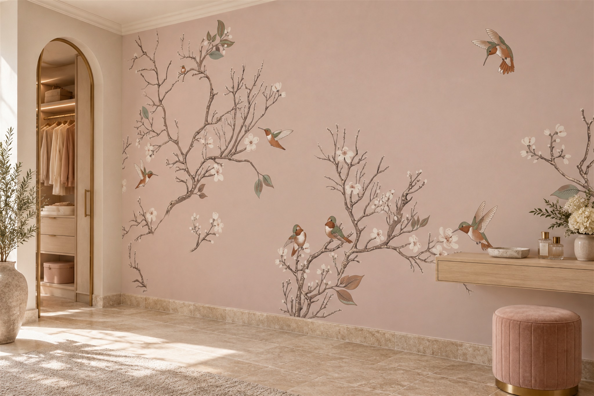 Blush Pattern Decorative Organic Wallpaper Mural Accent-wall-wallpaper-murals, Peel-and-stick Finish