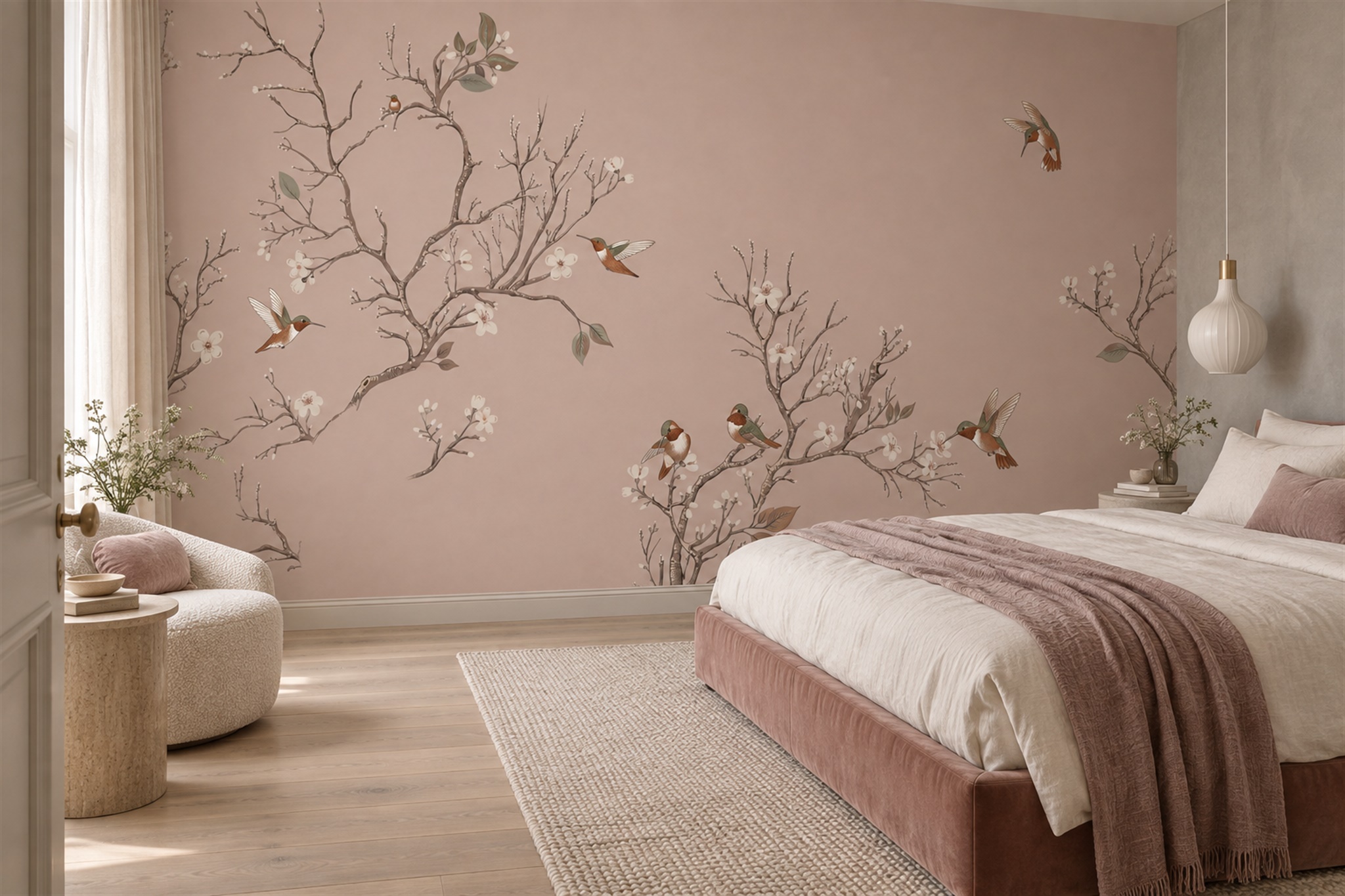 Blush Pattern Decorative Organic Wallpaper Mural Bedroom-wallpaper-murals, Peel-and-stick Finish