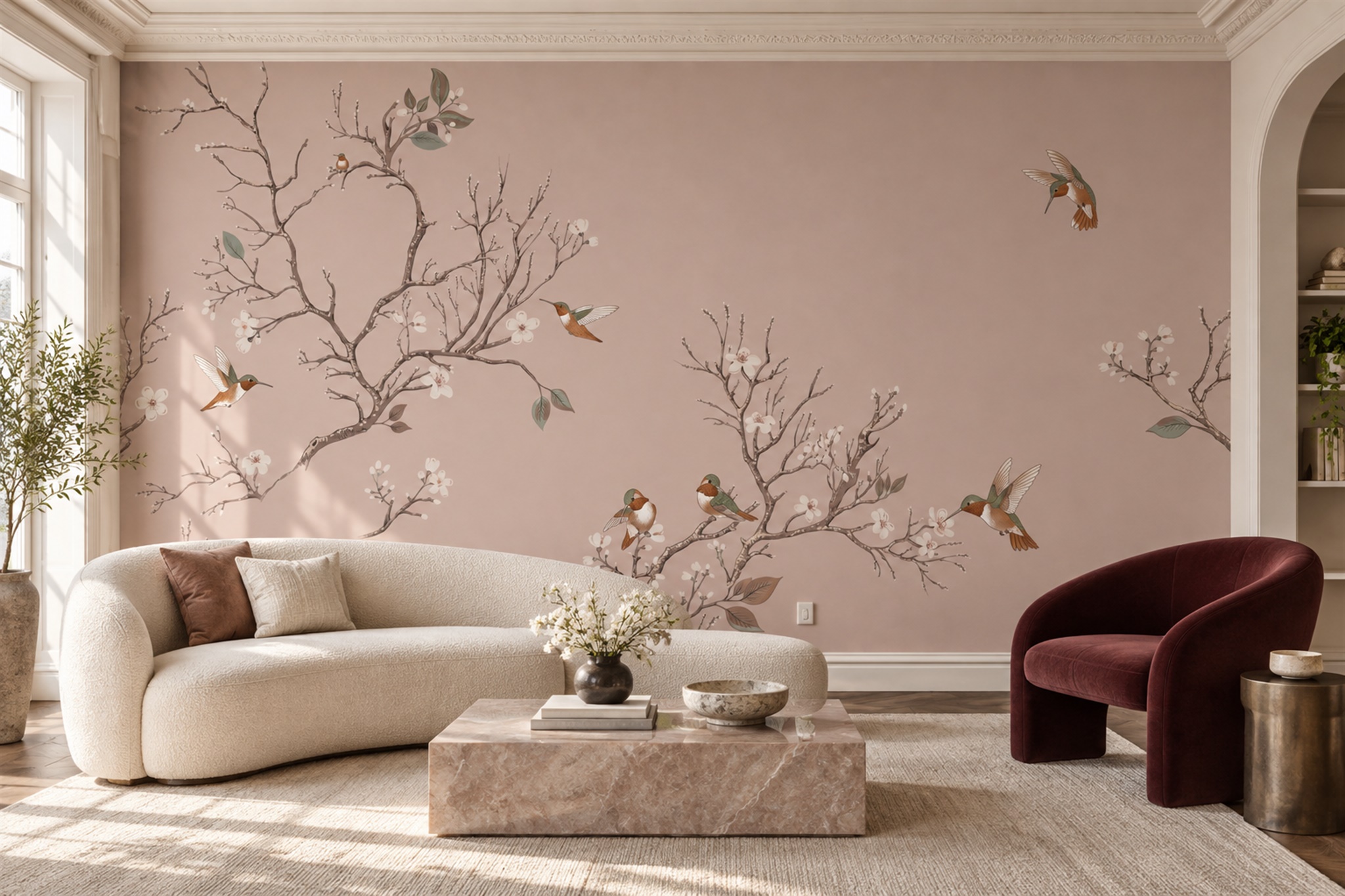 Blush Pattern Decorative Organic Wallpaper Mural Accent-wall-wallpaper-murals, Peel-and-stick Finish