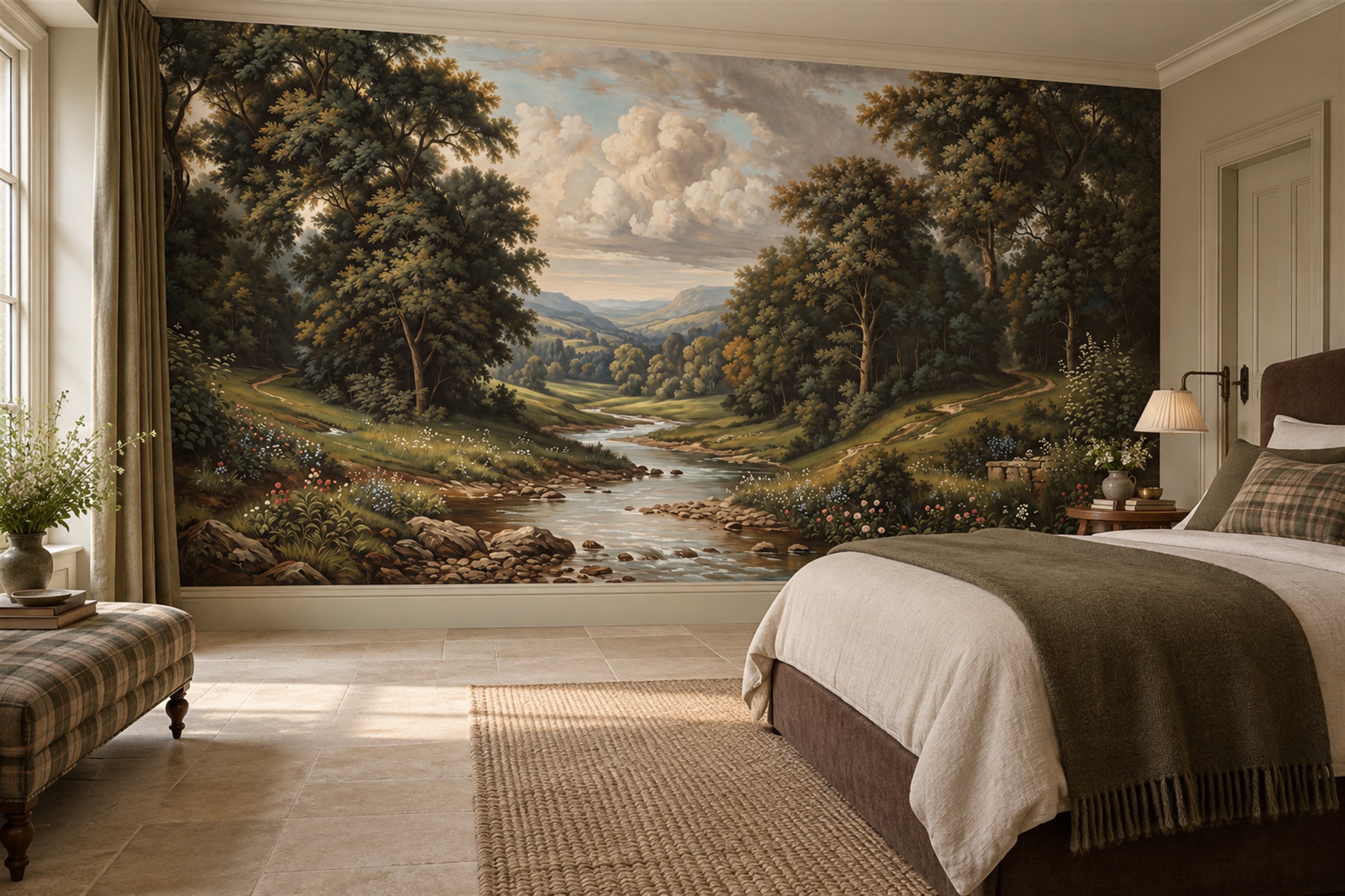 Olive River Scenic Wallpaper Mural Bedroom-wallpaper-murals, Peel-and-stick Finish