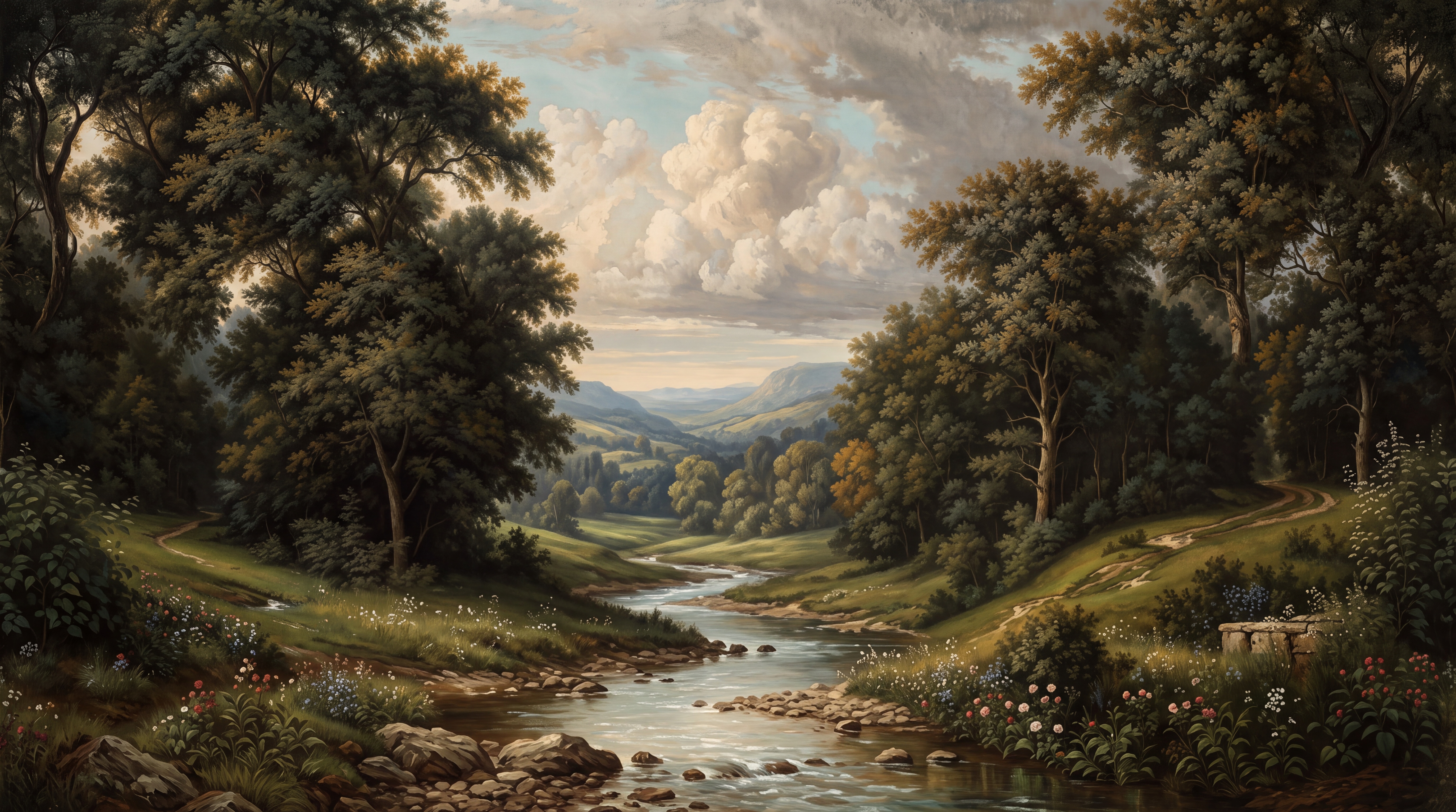 Olive River Scenic Wallpaper Mural, Peel-and-stick Finish