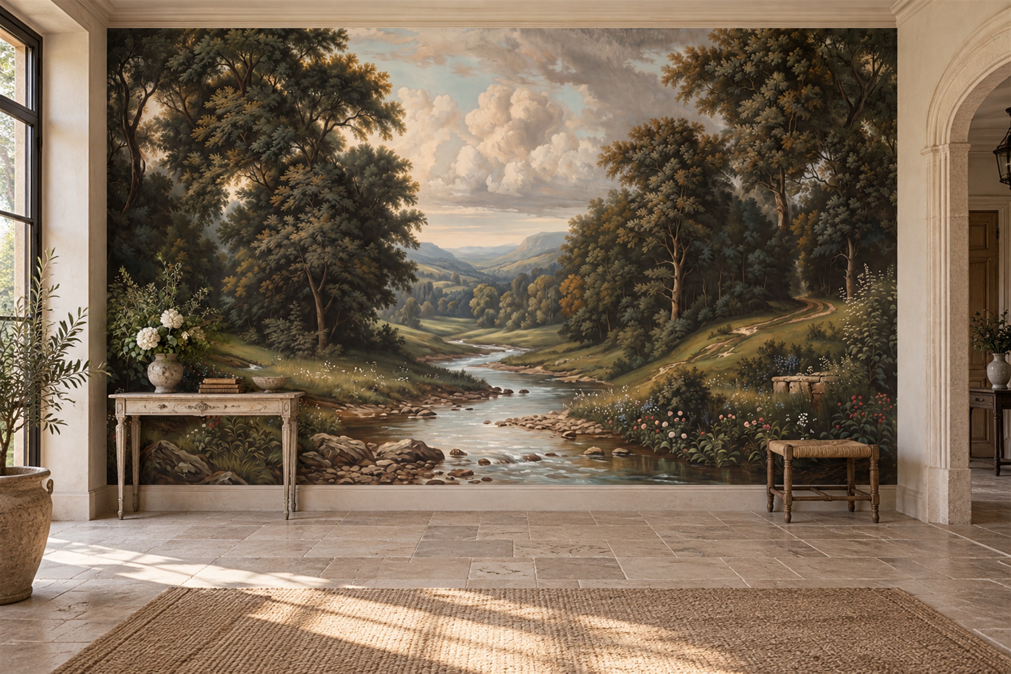 Olive River Scenic Wallpaper Mural Entryway-wallpaper-murals, Peel-and-stick Finish