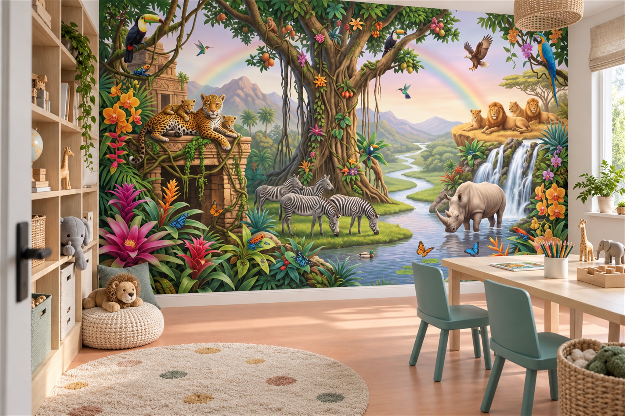 Green Toile Artful Wallpaper Mural Home-office-wallpaper-murals, Shown In A Home Office, Peel-and-stick Finish