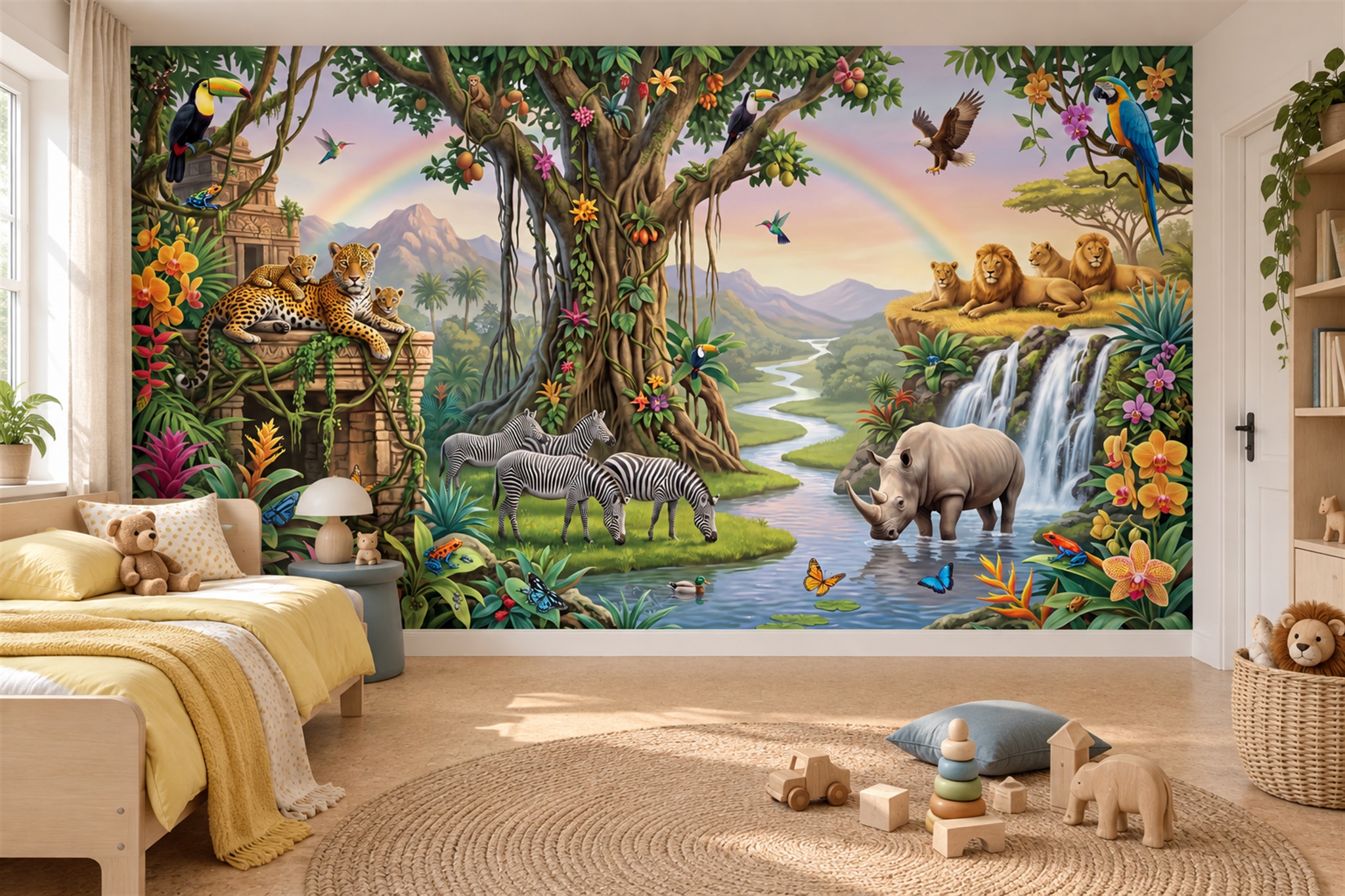 Green Toile Artful Wallpaper Mural Feature-wall-wallpaper-murals, Peel-and-stick Finish