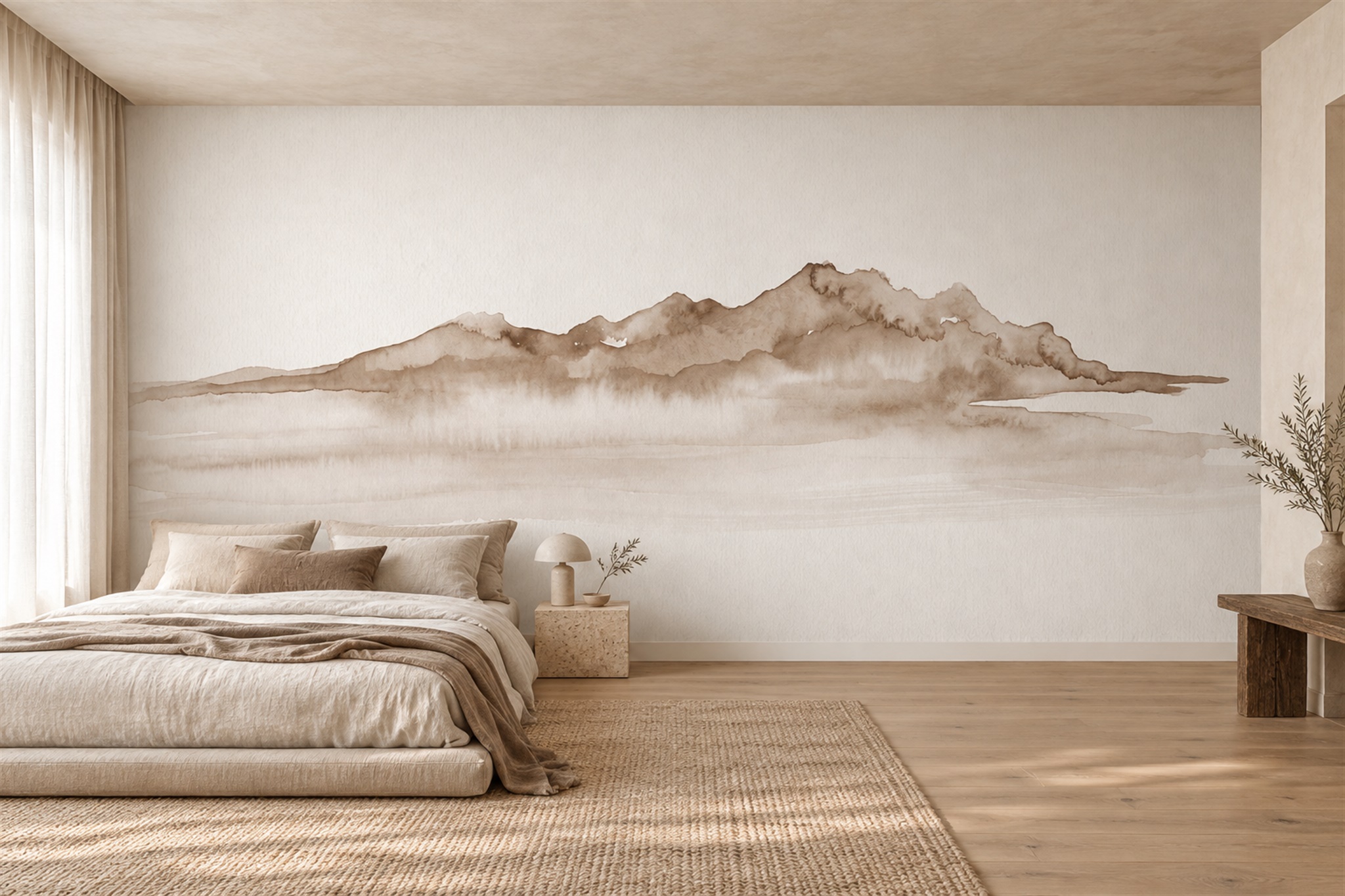 Taupe Mountain Scenic Wallpaper Mural Bedroom-wallpaper-murals, Peel-and-stick Finish